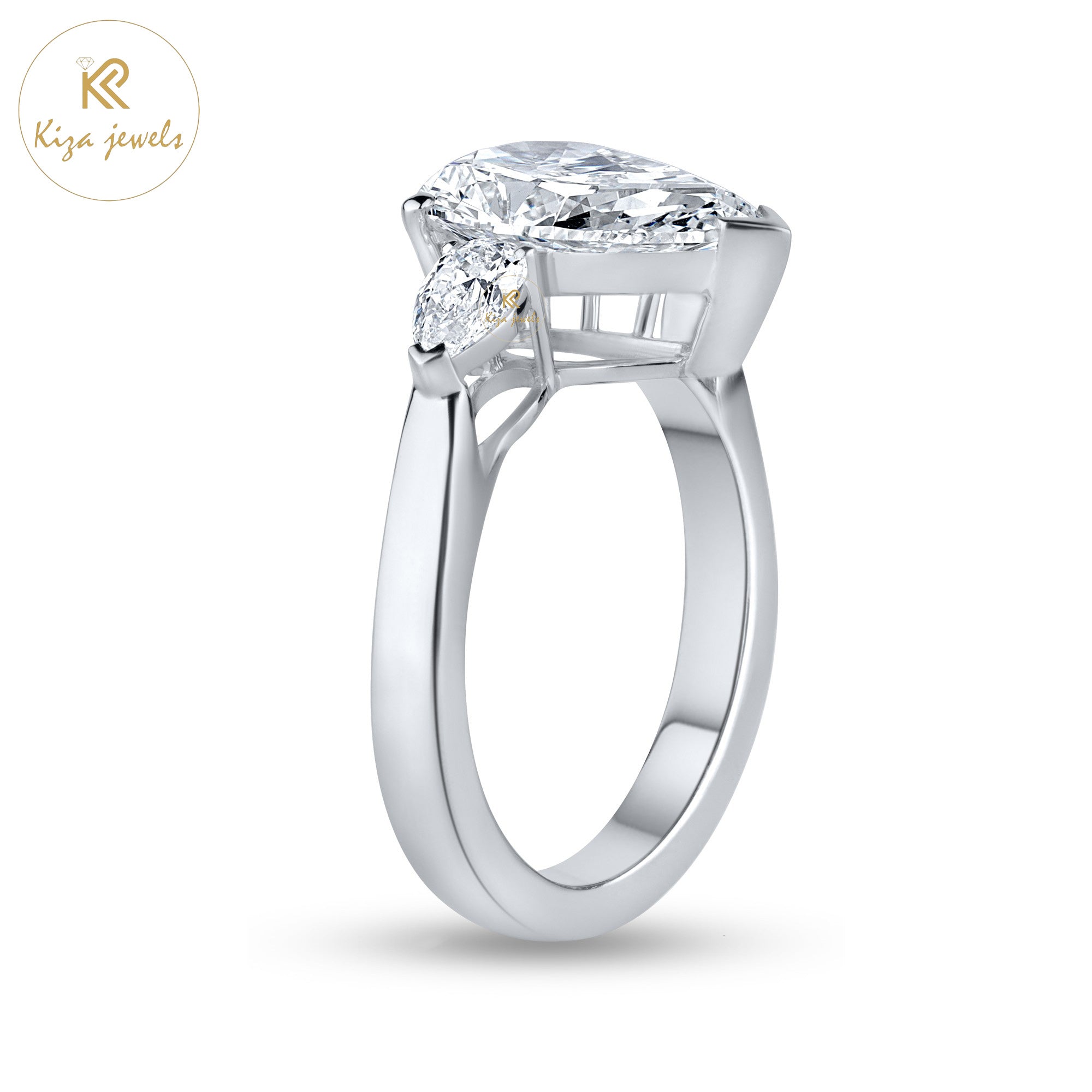 3.67 TDW Pear Cut Women's Diamond Three Stone Ring