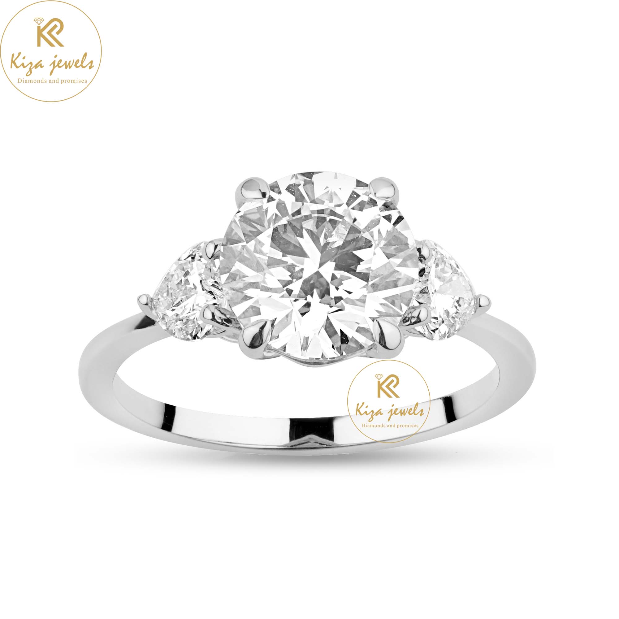 2.45 TDW Heart & Round Cut Women's Three Stone Diamond Ring