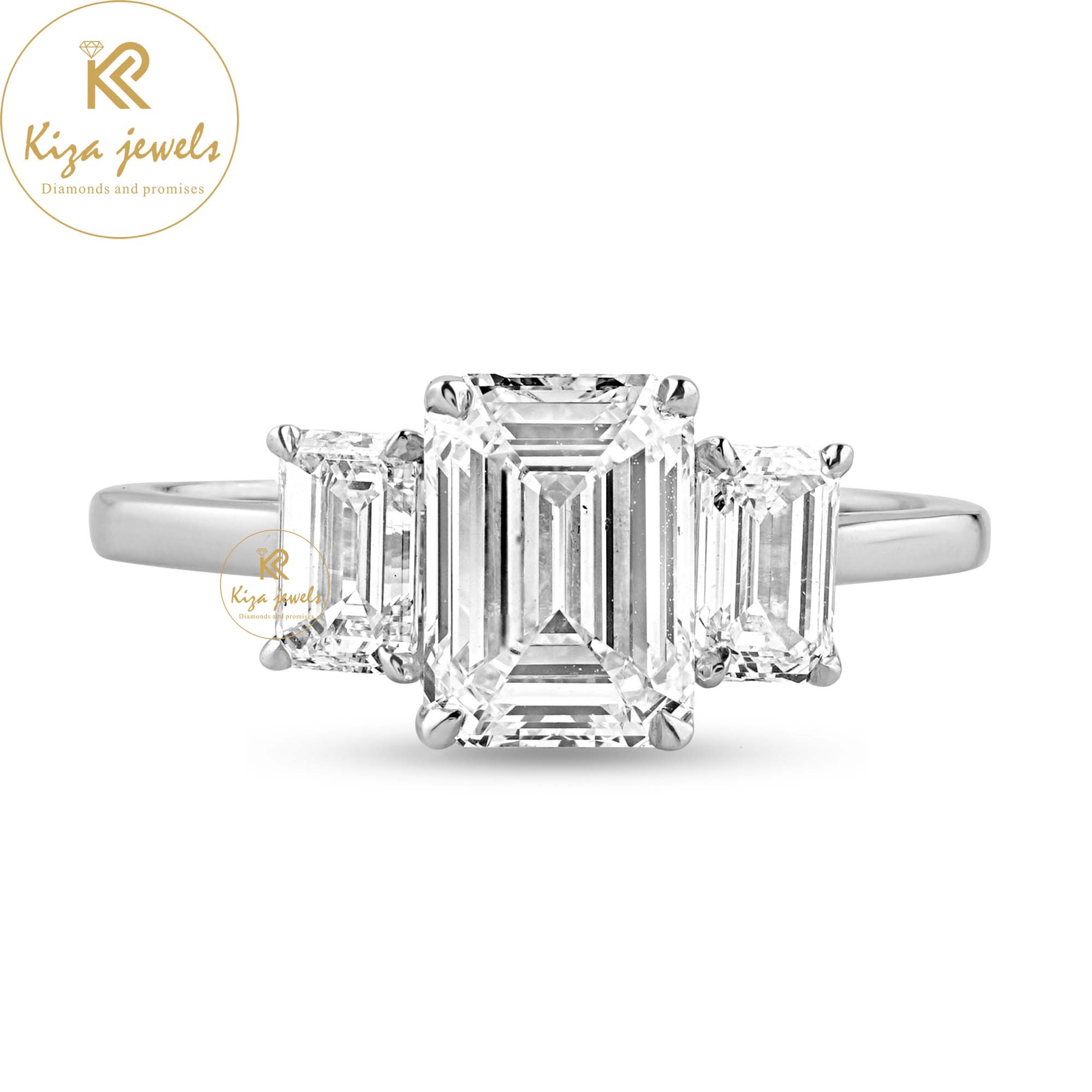 2.75 TDW Emerald Cut Diamond Women's Three Stone Ring