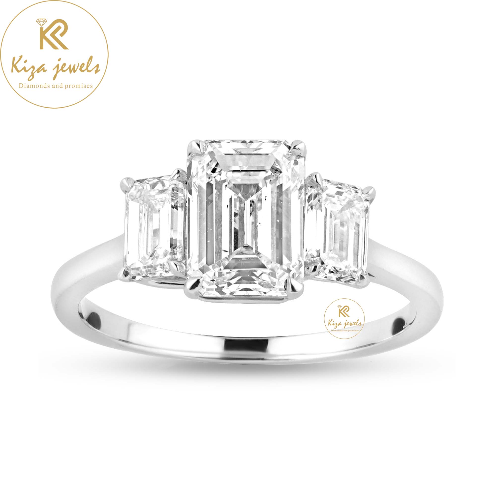 2.75 TDW Emerald Cut Diamond Women's Three Stone Ring