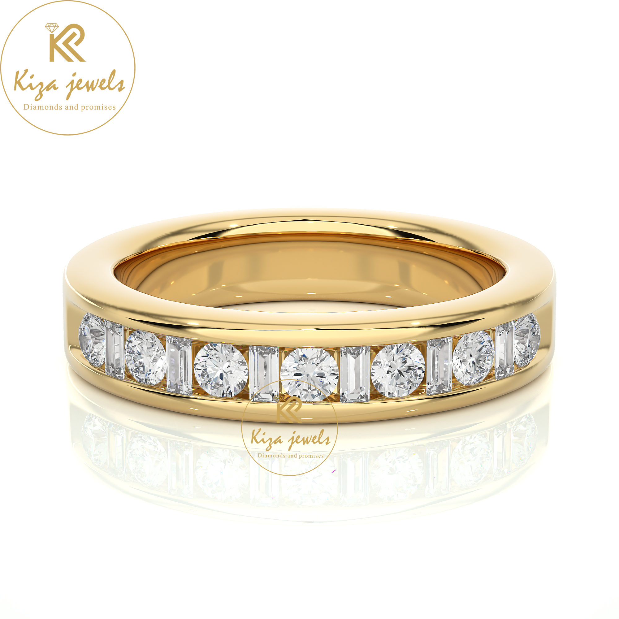 0.52 TDW Round & Baguette Cut Women's Diamond Band Ring