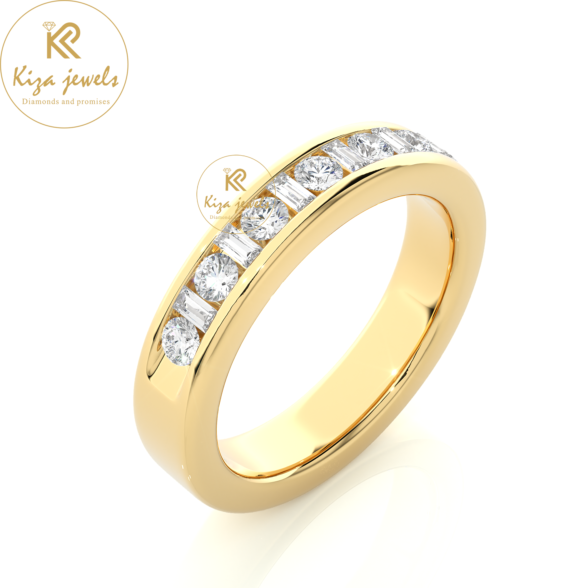 0.52 TDW Round & Baguette Cut Women's Diamond Band Ring