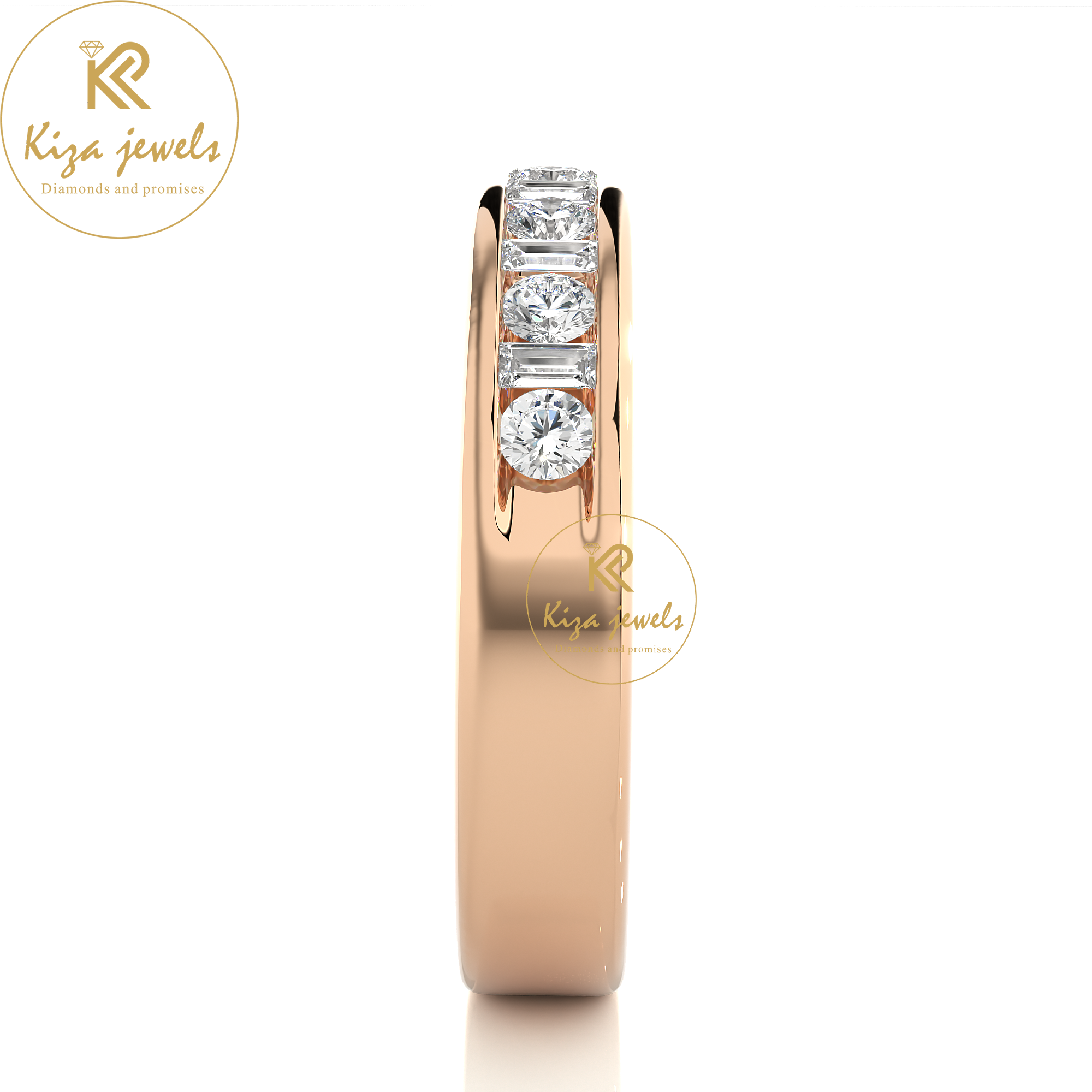 0.52 TDW Round & Baguette Cut Women's Diamond Band Ring