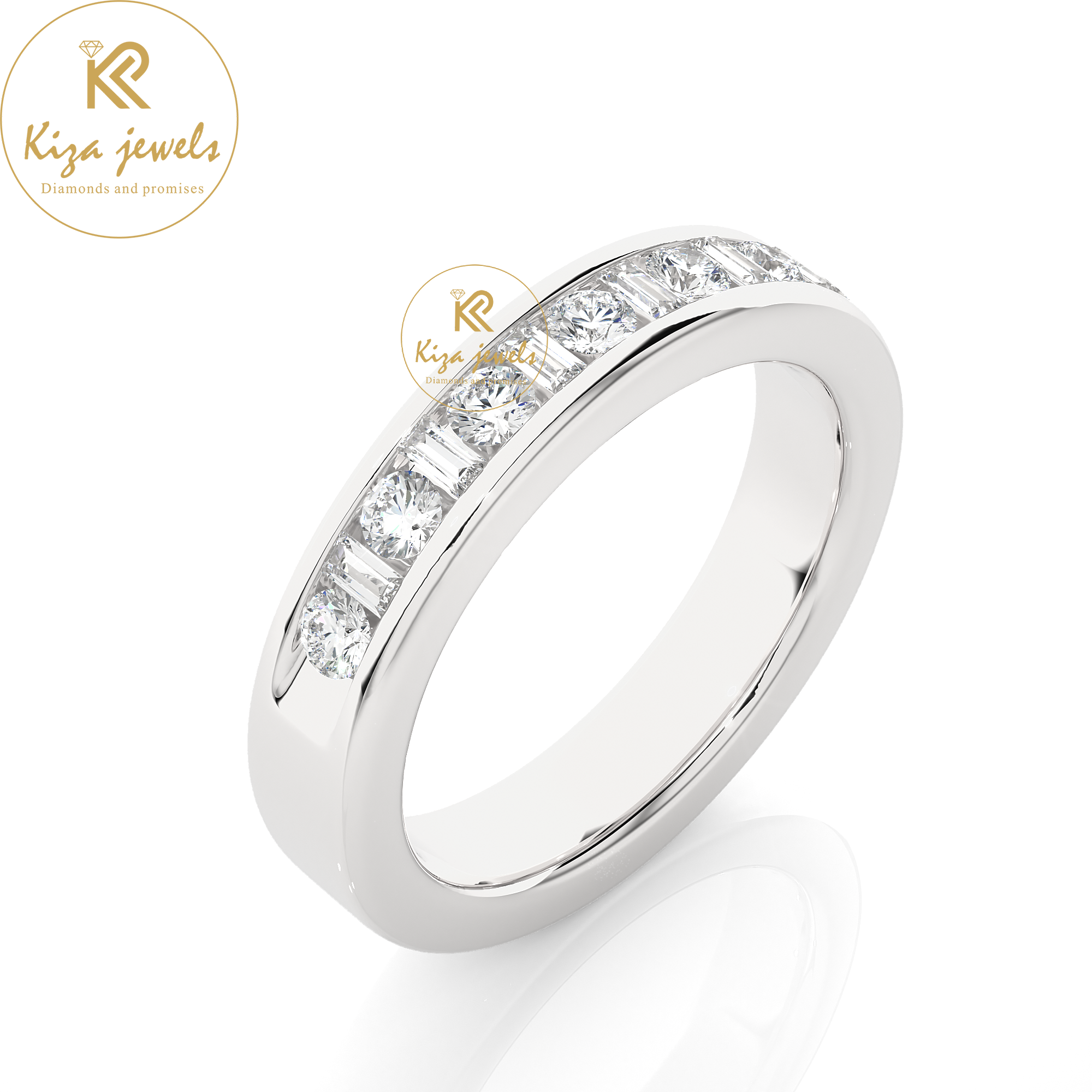 0.52 TDW Round & Baguette Cut Women's Diamond Band Ring