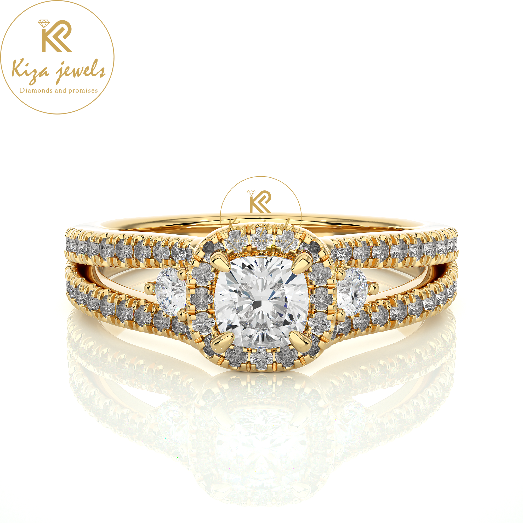 0.96 TDW Round & Cushion Cut Women's Engagement Diamond Ring