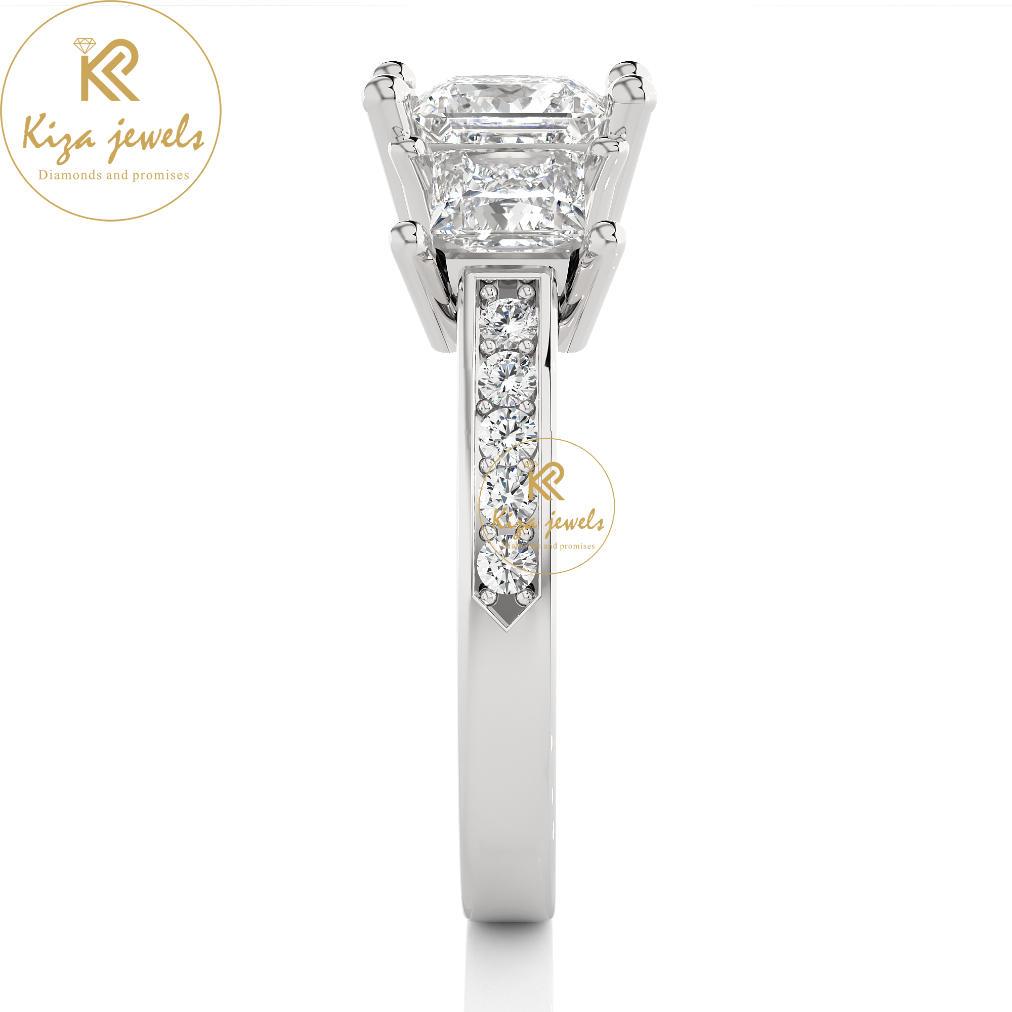 2.19 TDW Round & Princess Cut Women's Engagement Diamond Ring