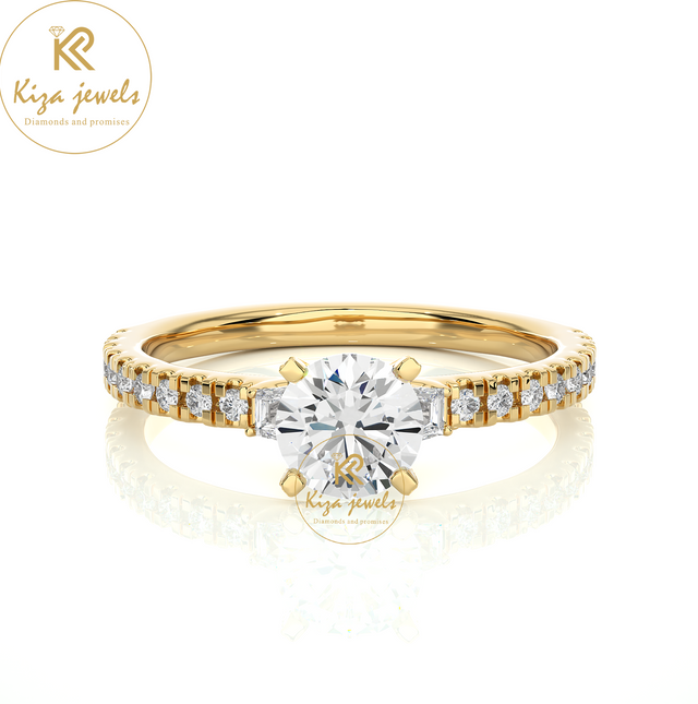 0.97 TDW Round & Baguette Cut Women's Engagement Diamond Ring