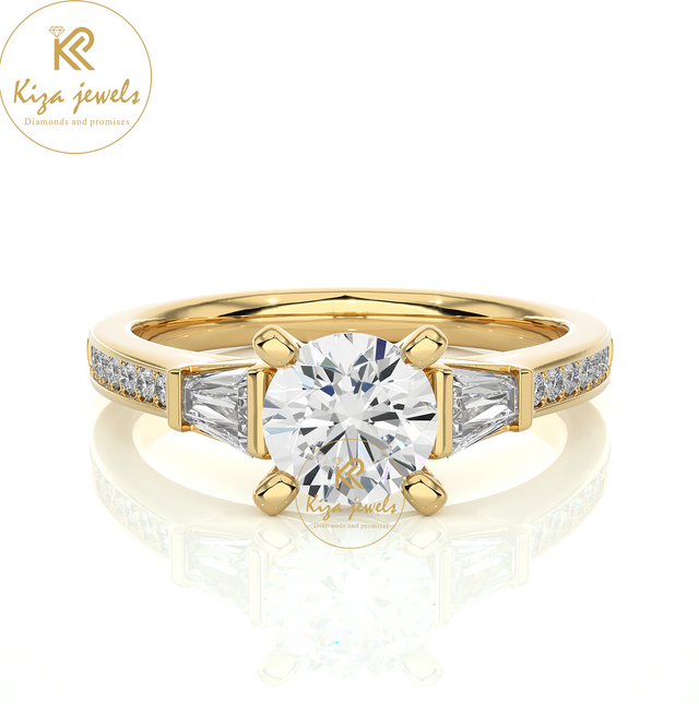 1.69 TDW Round & Baguette Cut Women's Engagement Diamond Ring