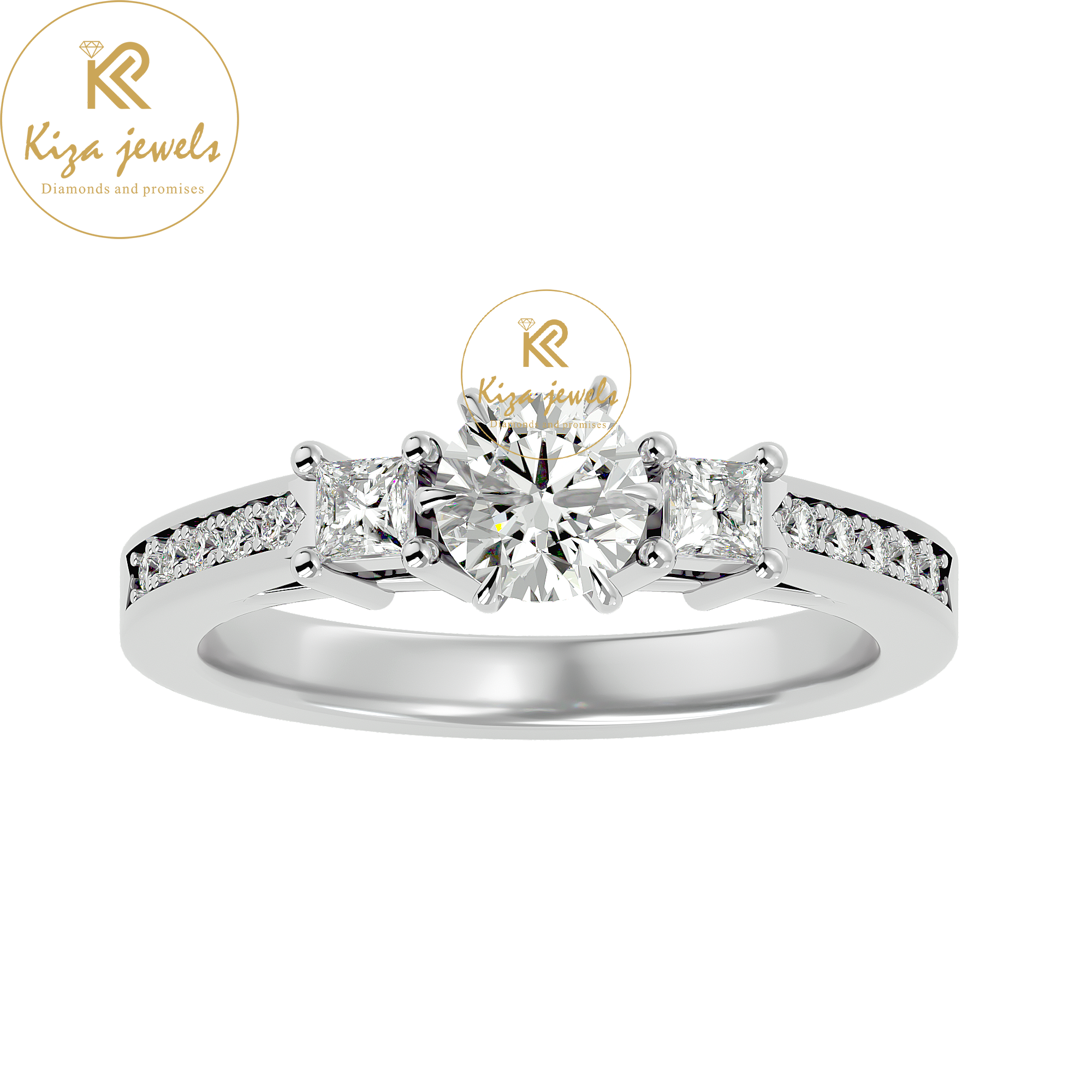 0.85 TDW Round & Princess Cut Women's Engagement Diamond Ring