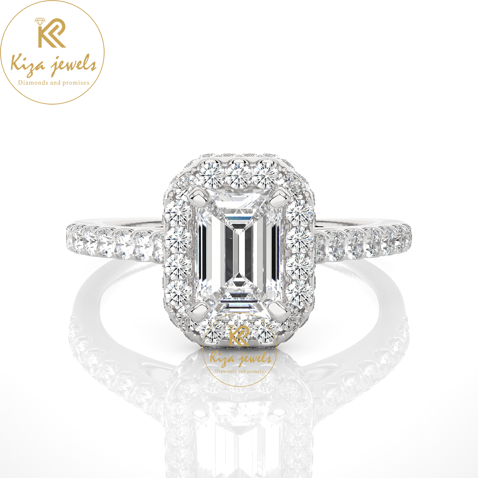 1.44 TDW Round & Emerald Cut Women's Engagement Diamond Ring