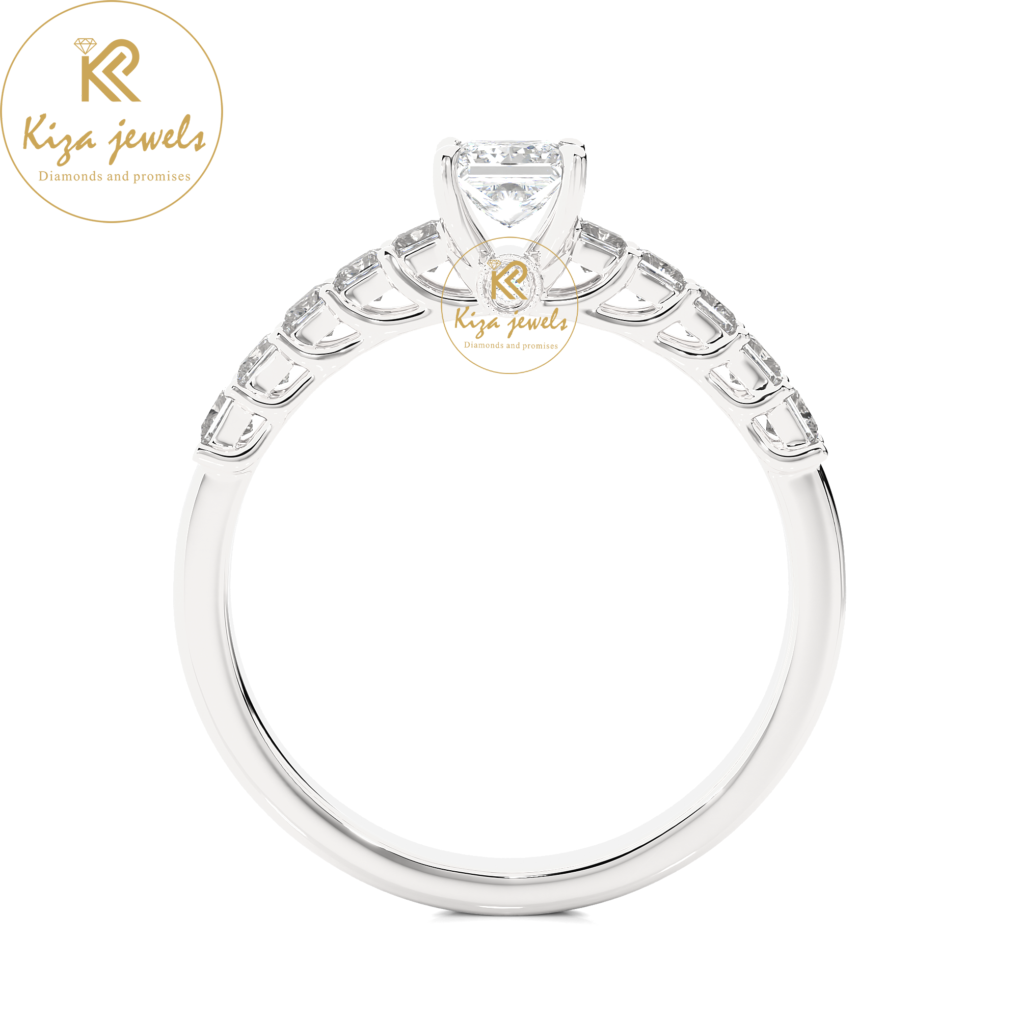 0.85 TDW Princess & Round Cut Women's Engagement Diamond Ring