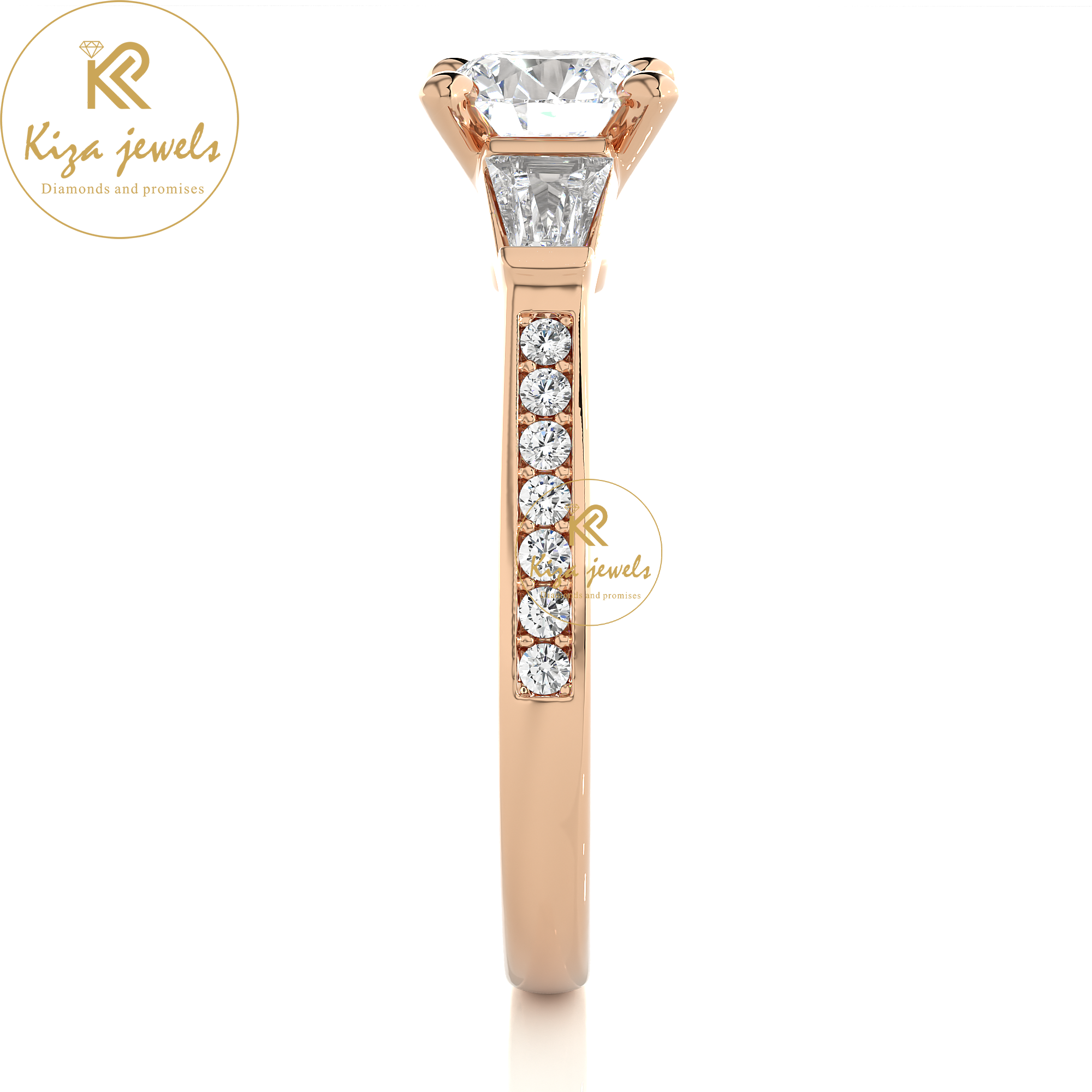 1.69 TDW Round & Baguette Cut Women's Engagement Diamond Ring