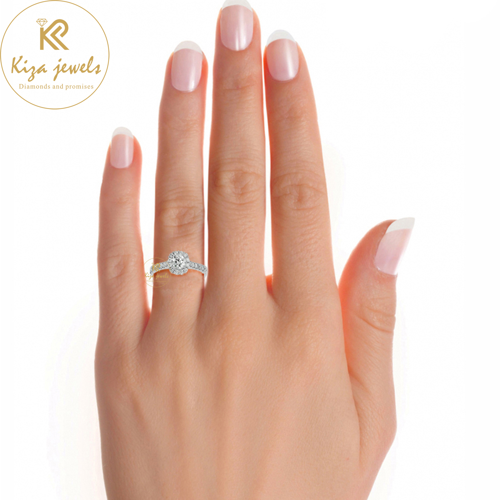 1.11 TDW Round Cut Women's Halo Diamond Ring