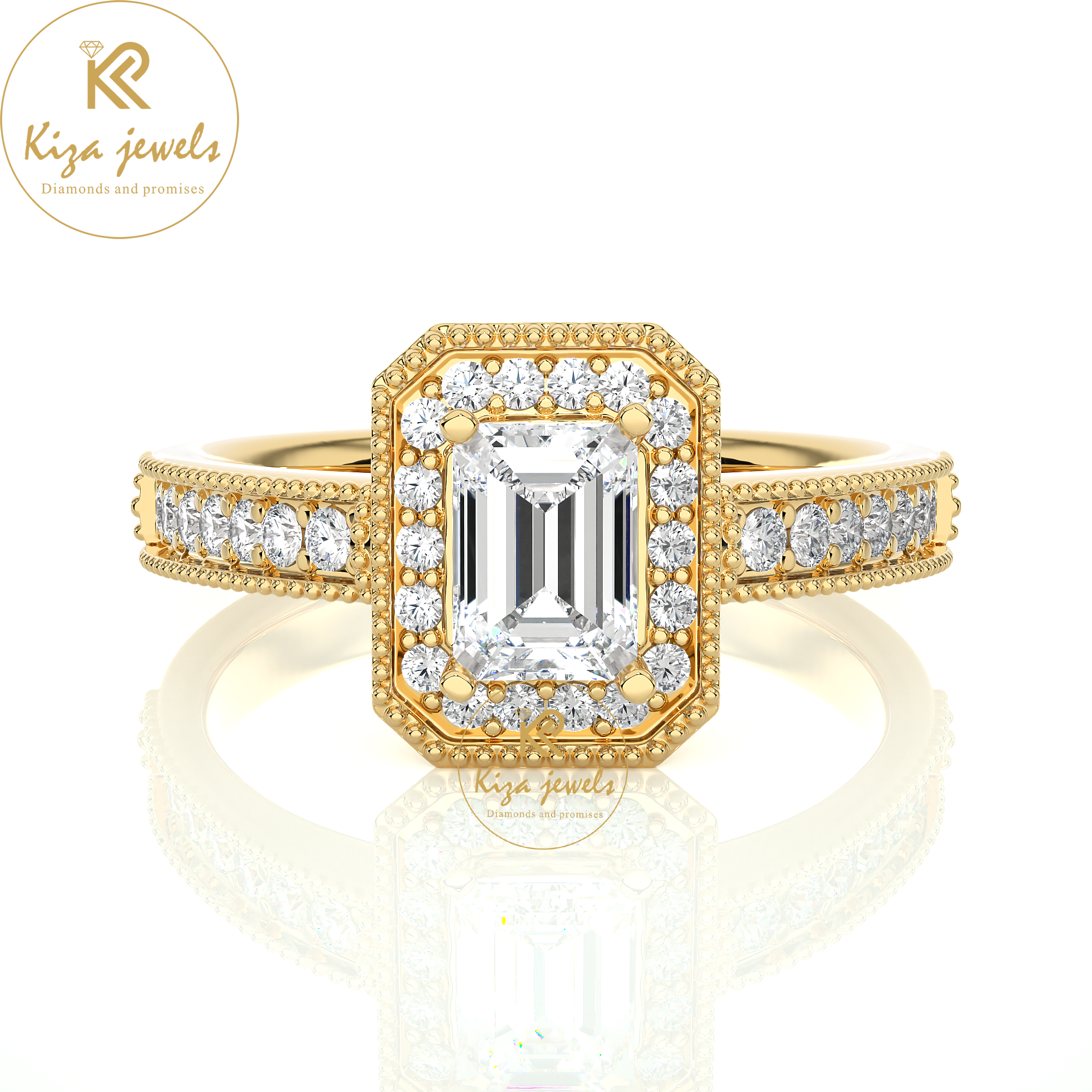 1.07 TDW Round & Emerald Cut Women's Halo Diamond Ring