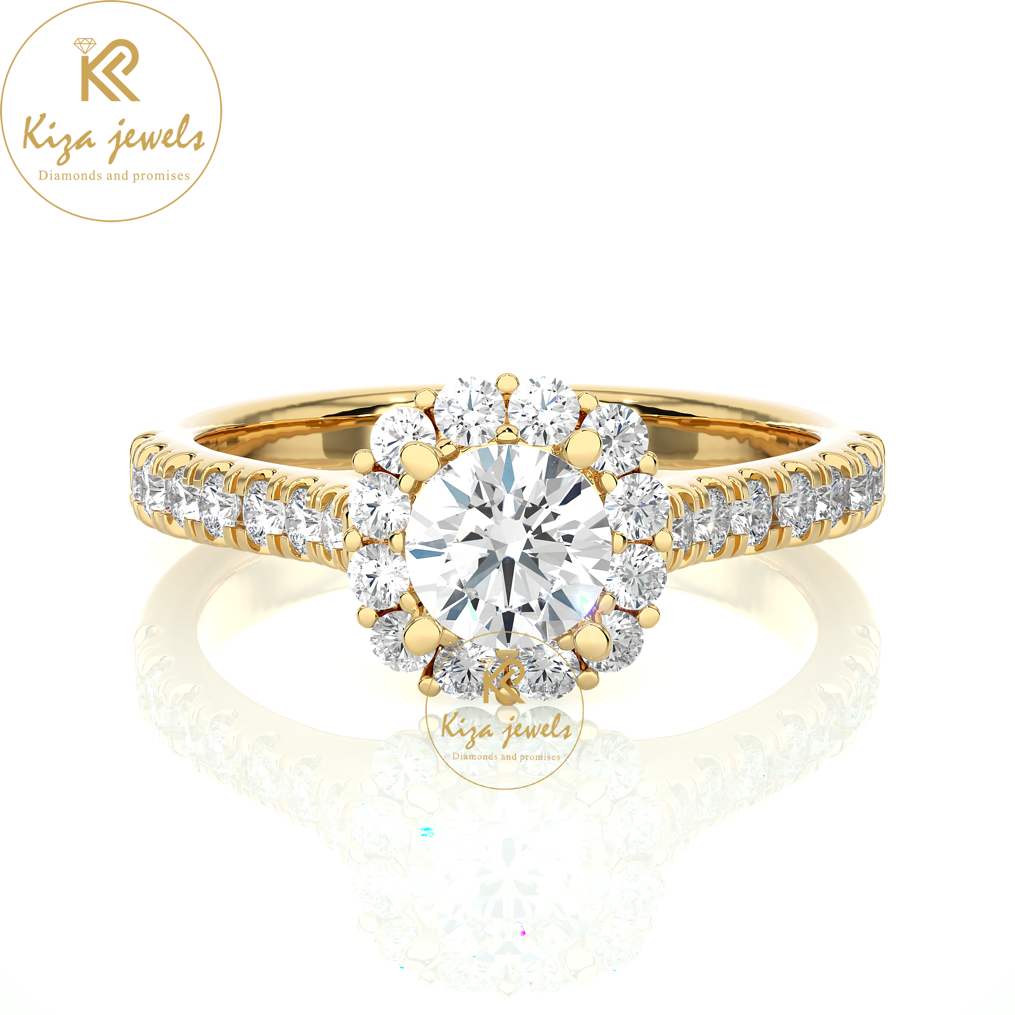 1.11 TDW Round Cut Women's Halo Diamond Ring