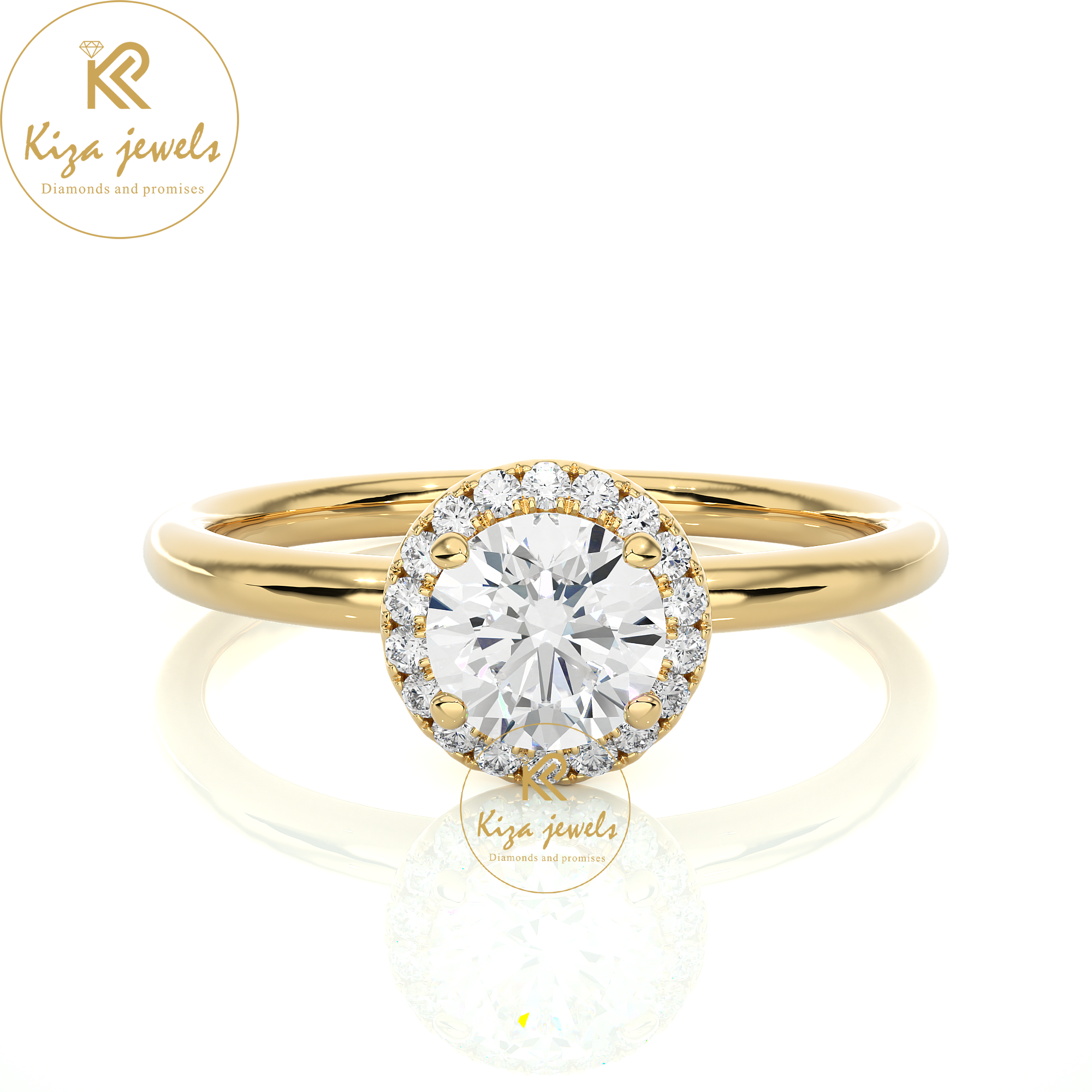 0.50 TDW Round Cut Women's Halo Diamond Ring