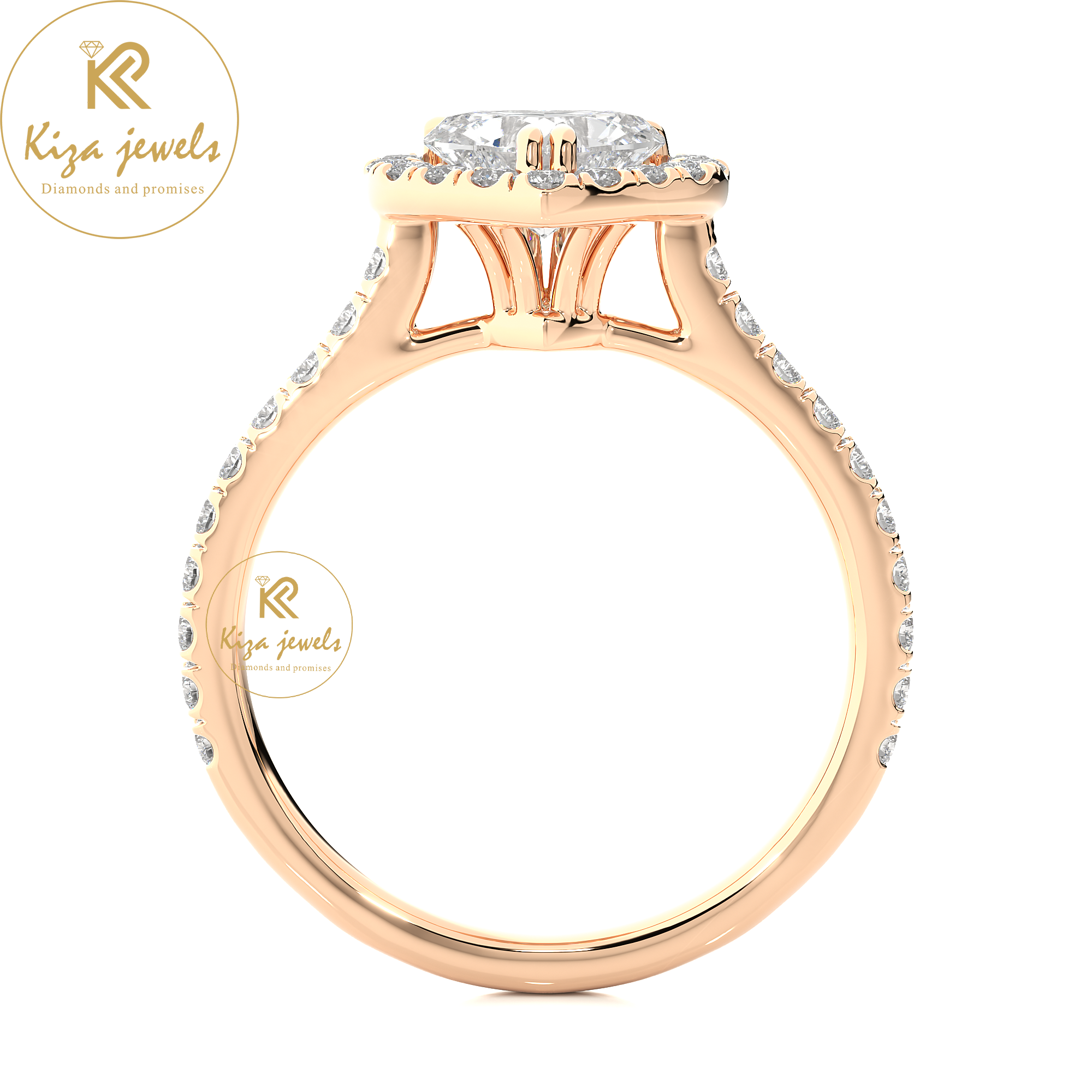 1.33 TDW Round & Heart Cut Women's Halo Diamond Ring