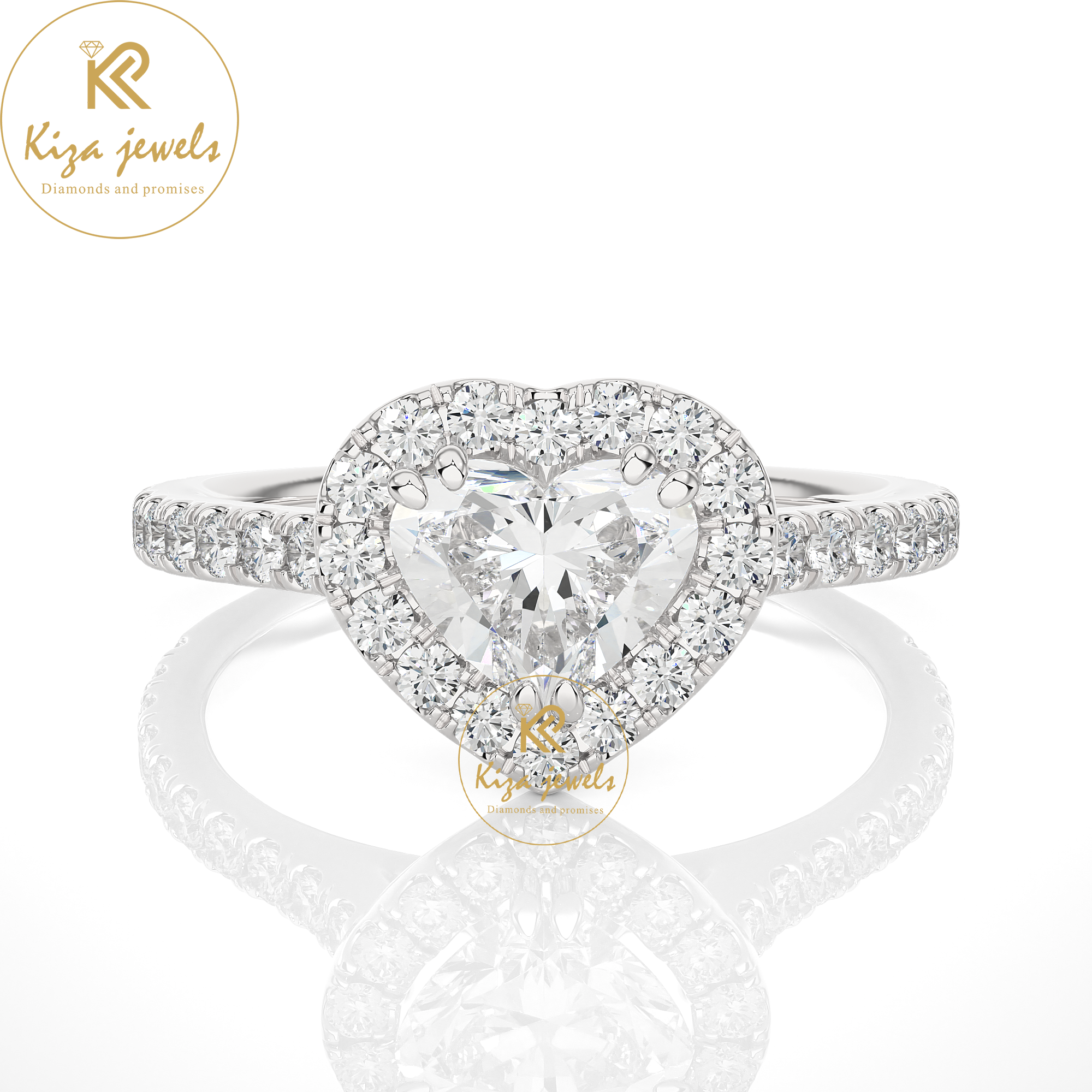 1.33 TDW Round & Heart Cut Women's Halo Diamond Ring