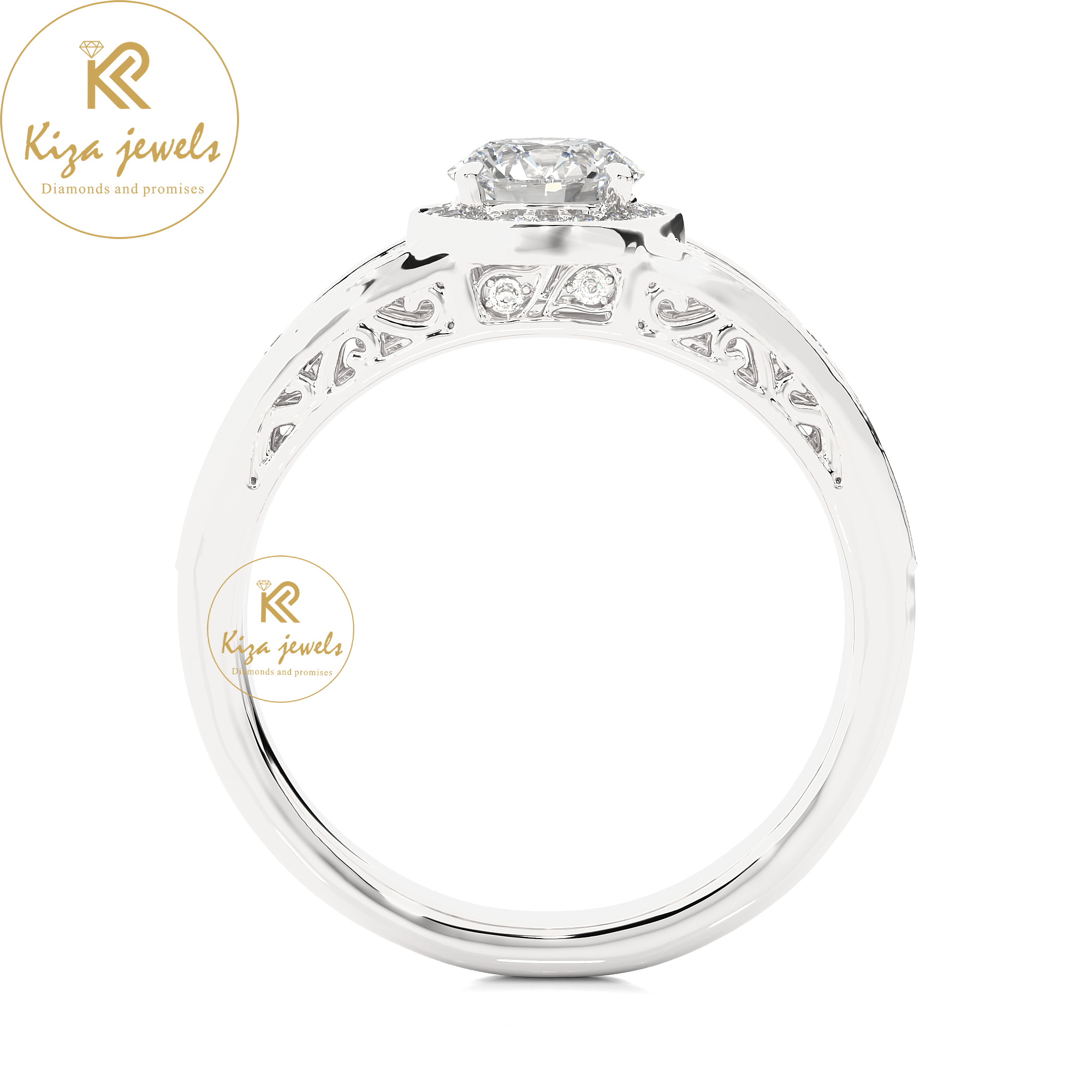 0.95 TDW Round Cut Women's Halo Diamond Ring