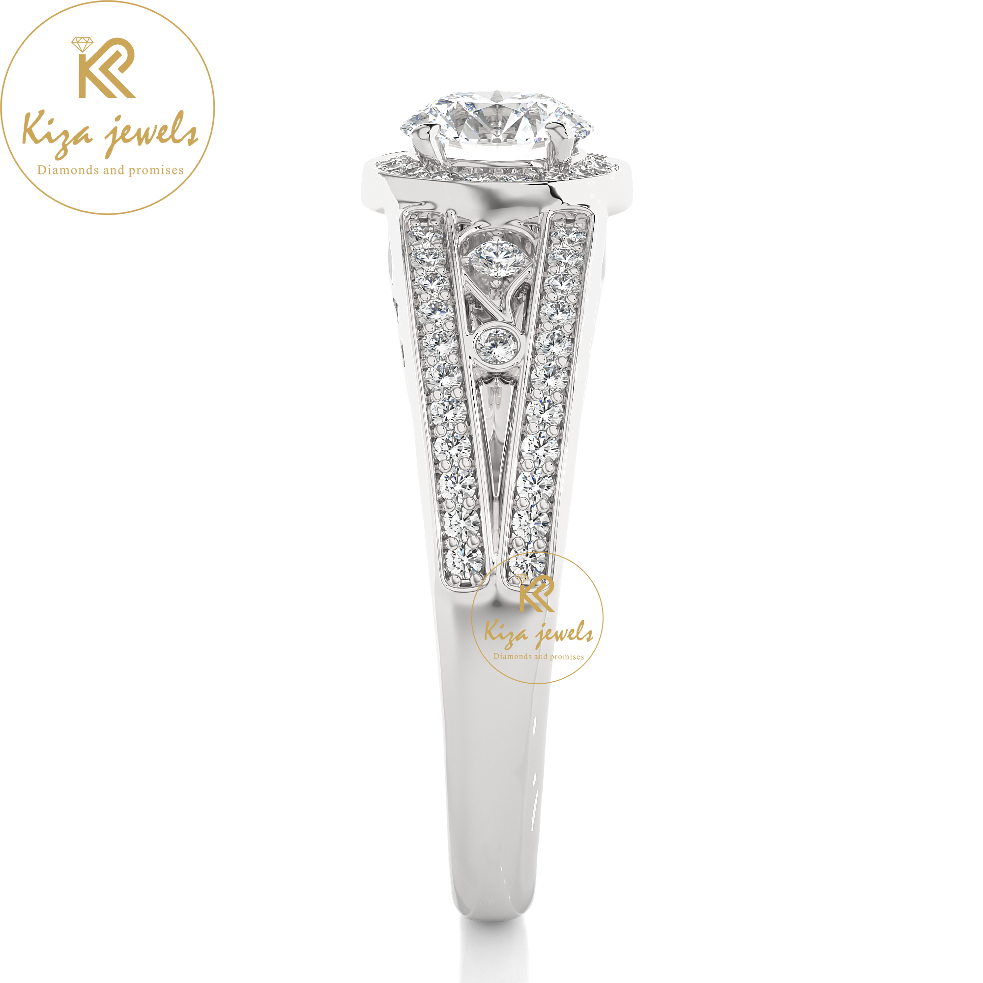 0.95 TDW Round Cut Women's Halo Diamond Ring