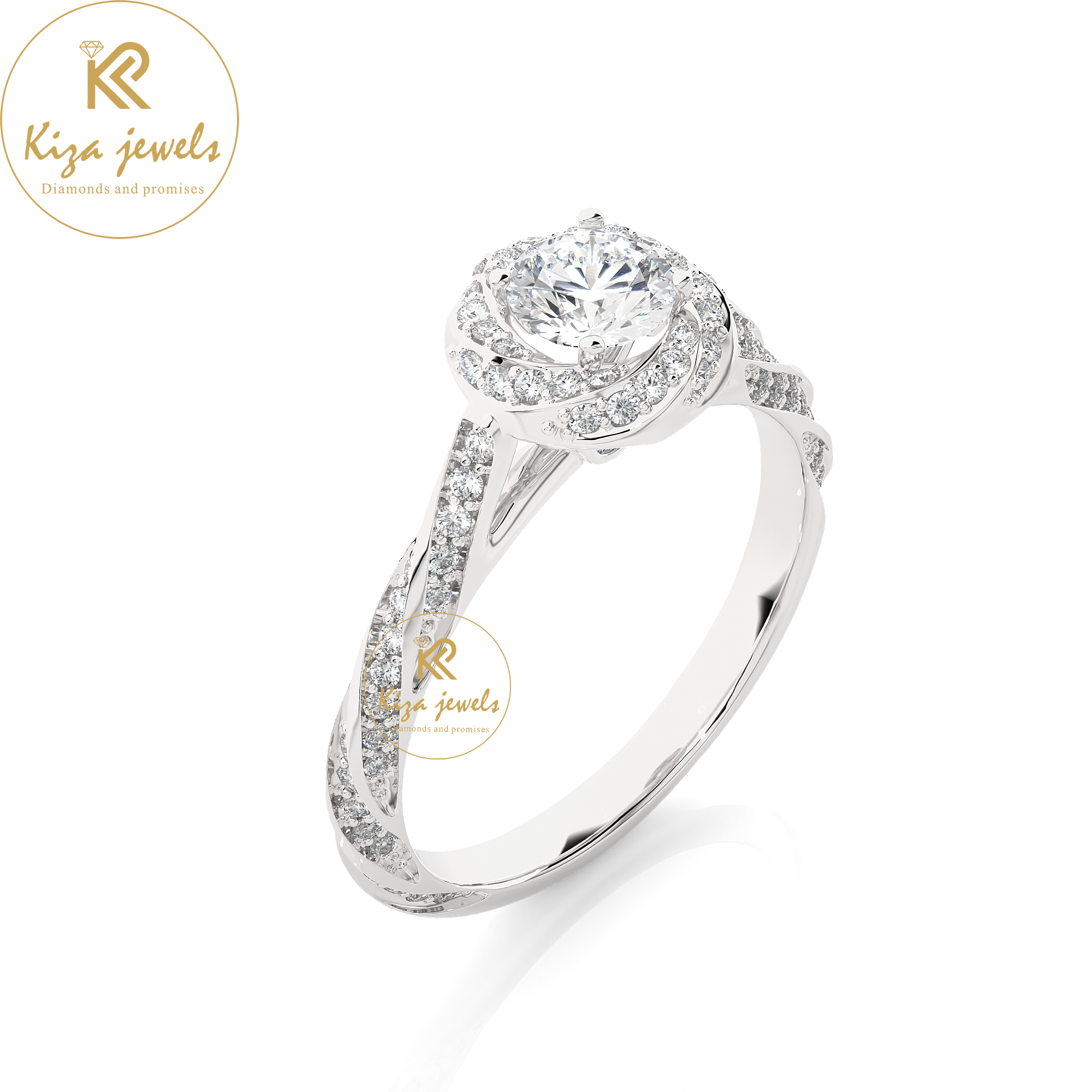 0.95 TDW Round Cut Women's Halo Diamond Ring