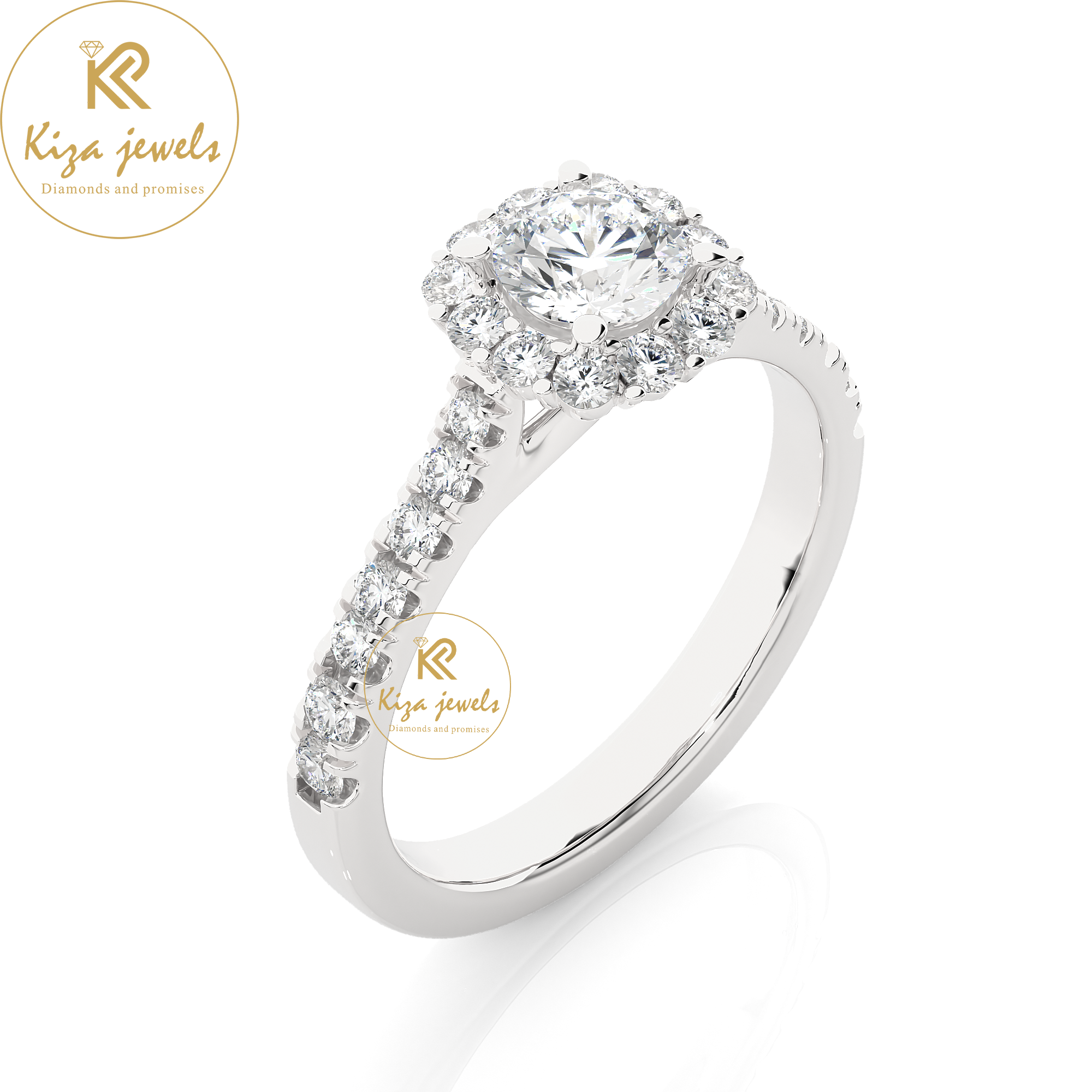 1.11 TDW Round Cut Women's Halo Diamond Ring