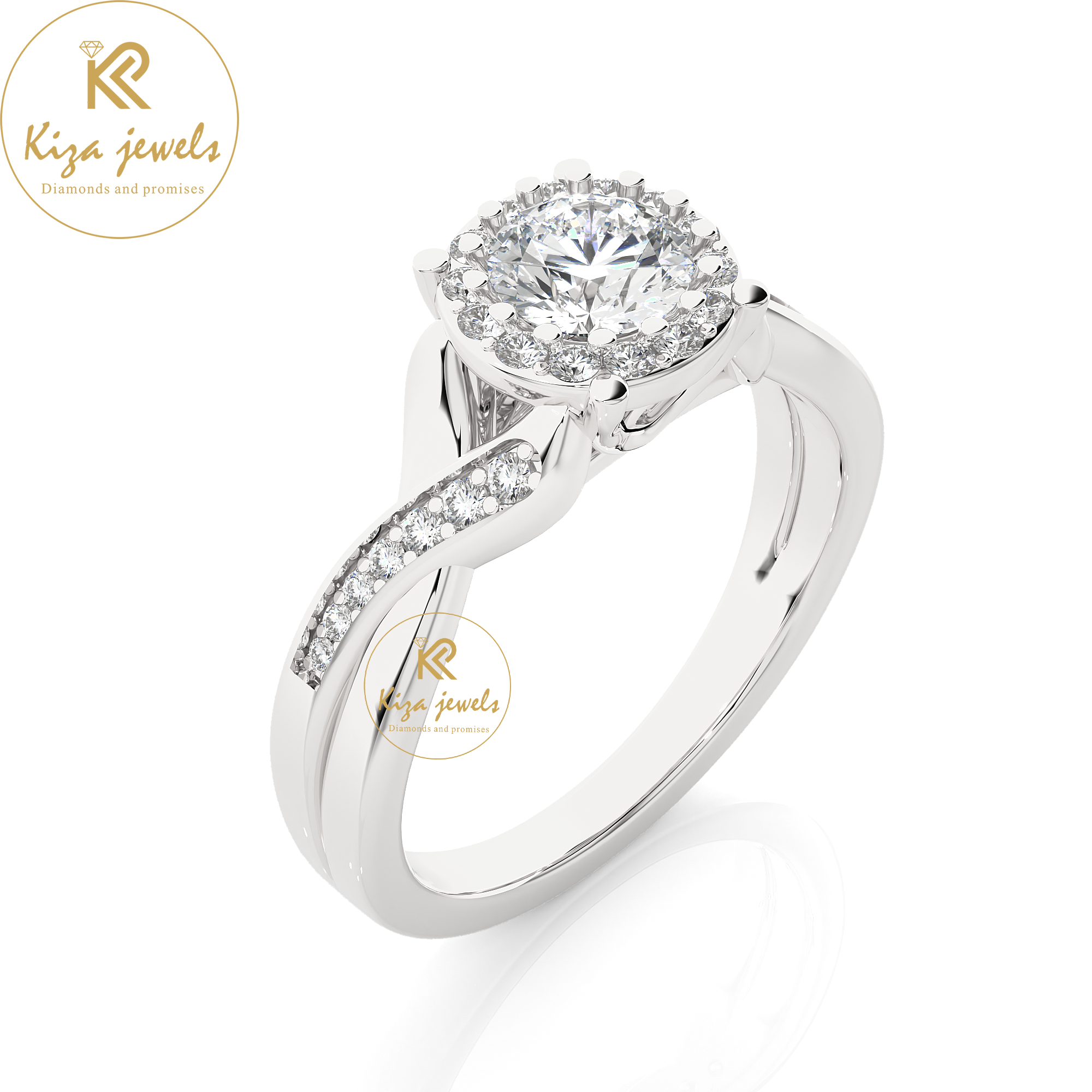 0.83 TDW Round Cut Women's Halo Diamond Ring