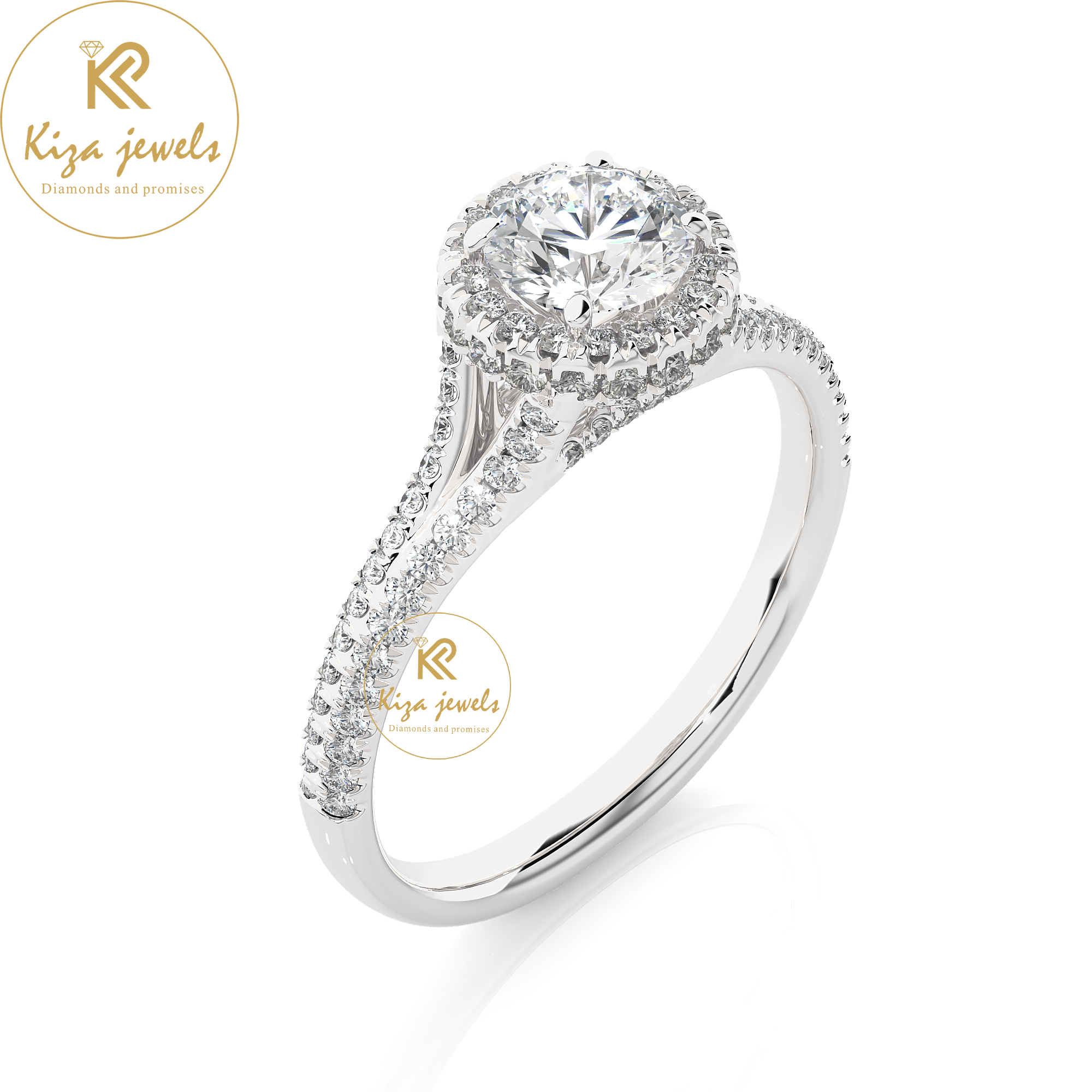 1.07 TDW Round Cut Women's Halo Diamond Ring