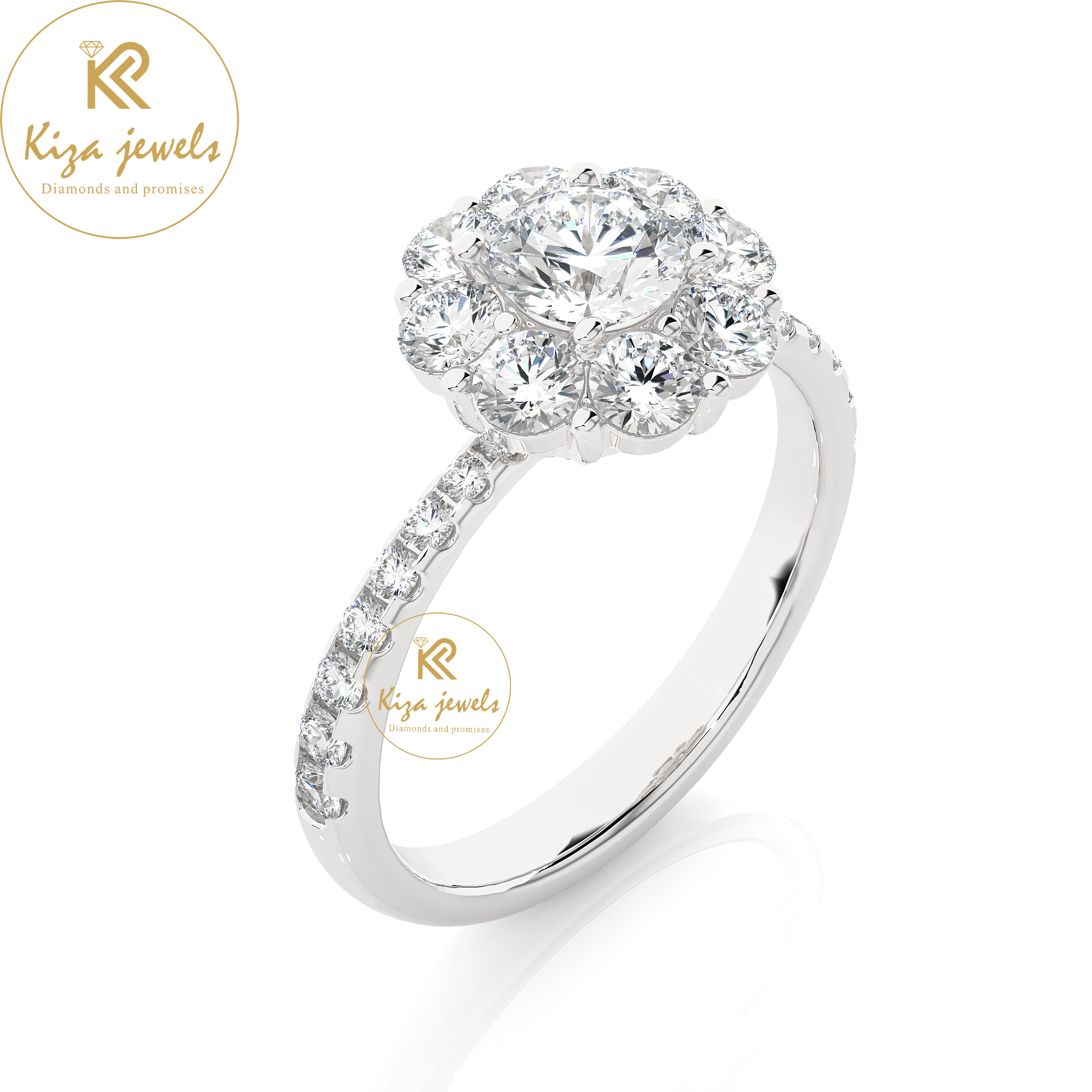 1.65 TDW Round Cut Women's Halo Diamond Ring