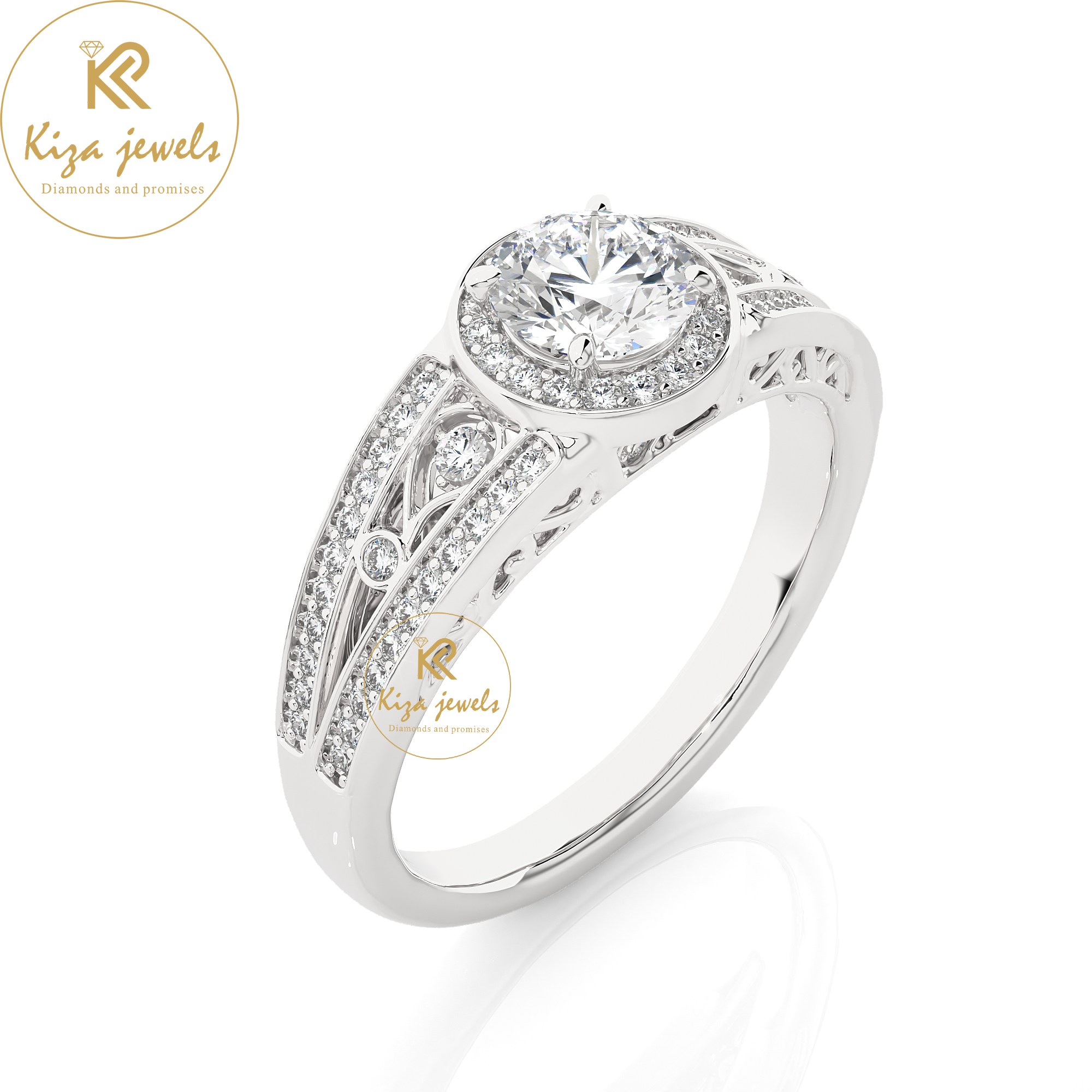 0.95 TDW Round Cut Women's Halo Diamond Ring