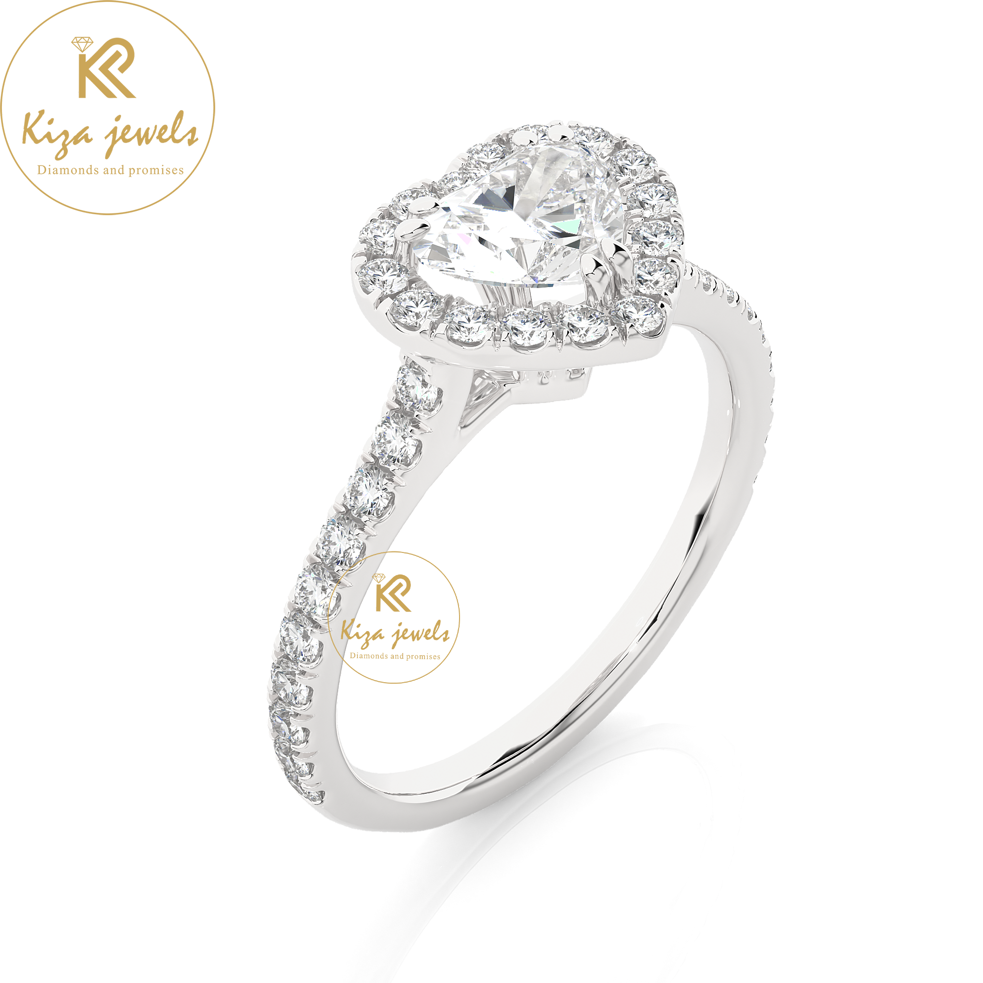 1.33 TDW Round & Heart Cut Women's Halo Diamond Ring