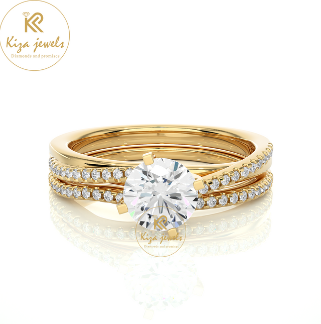 0.72 TDW Round Cut Women's Diamond Ring With Band