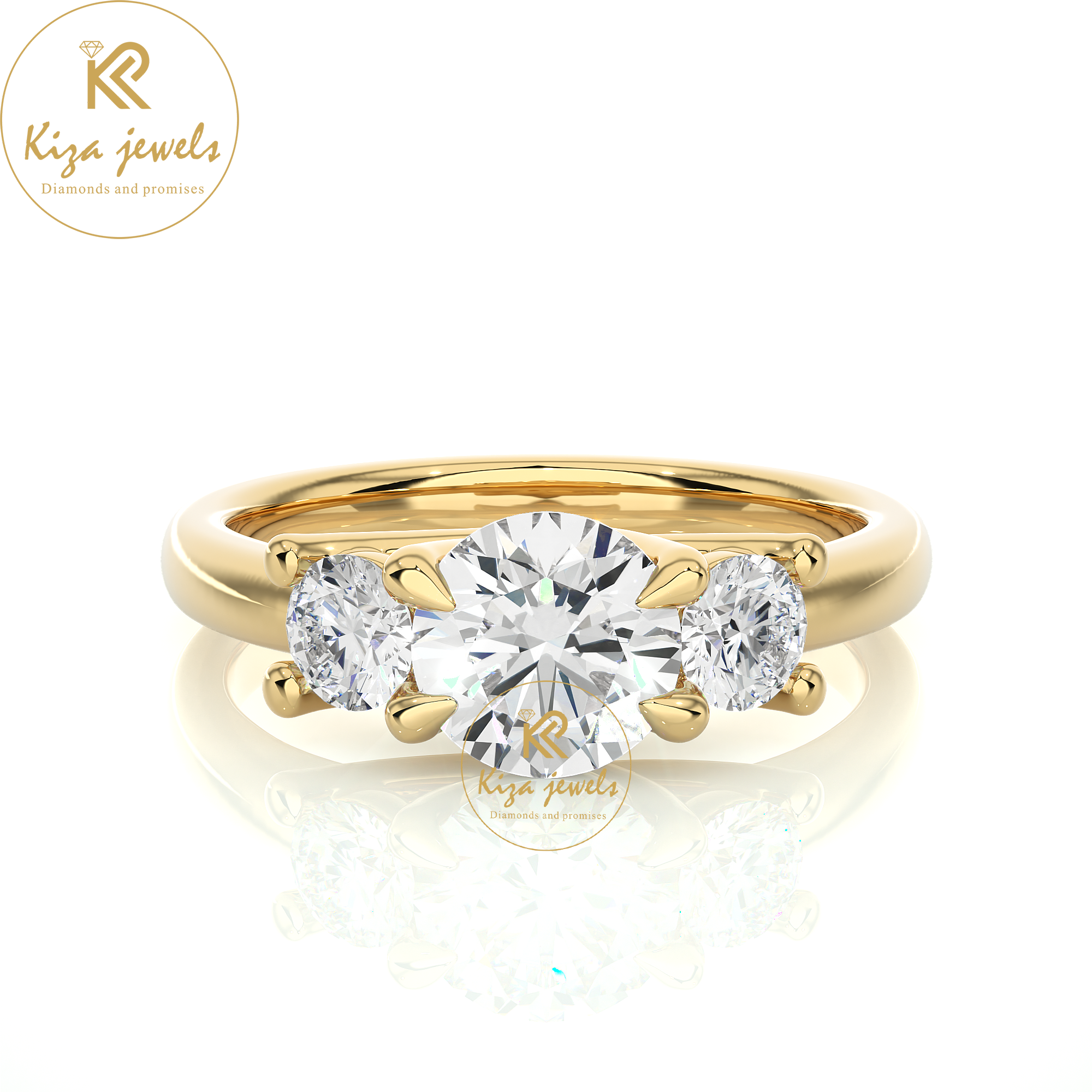 1.39 TDW Round Cut Women's Diamond Three Stone Ring