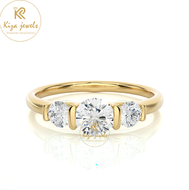 0.88 TDW Round Cut Women's Diamond Three Stone Ring