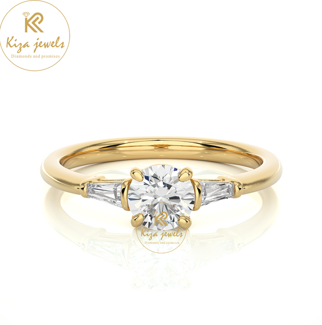 0.93 TDW Round & Baguette Cut Women's Diamond Three Stone Ring