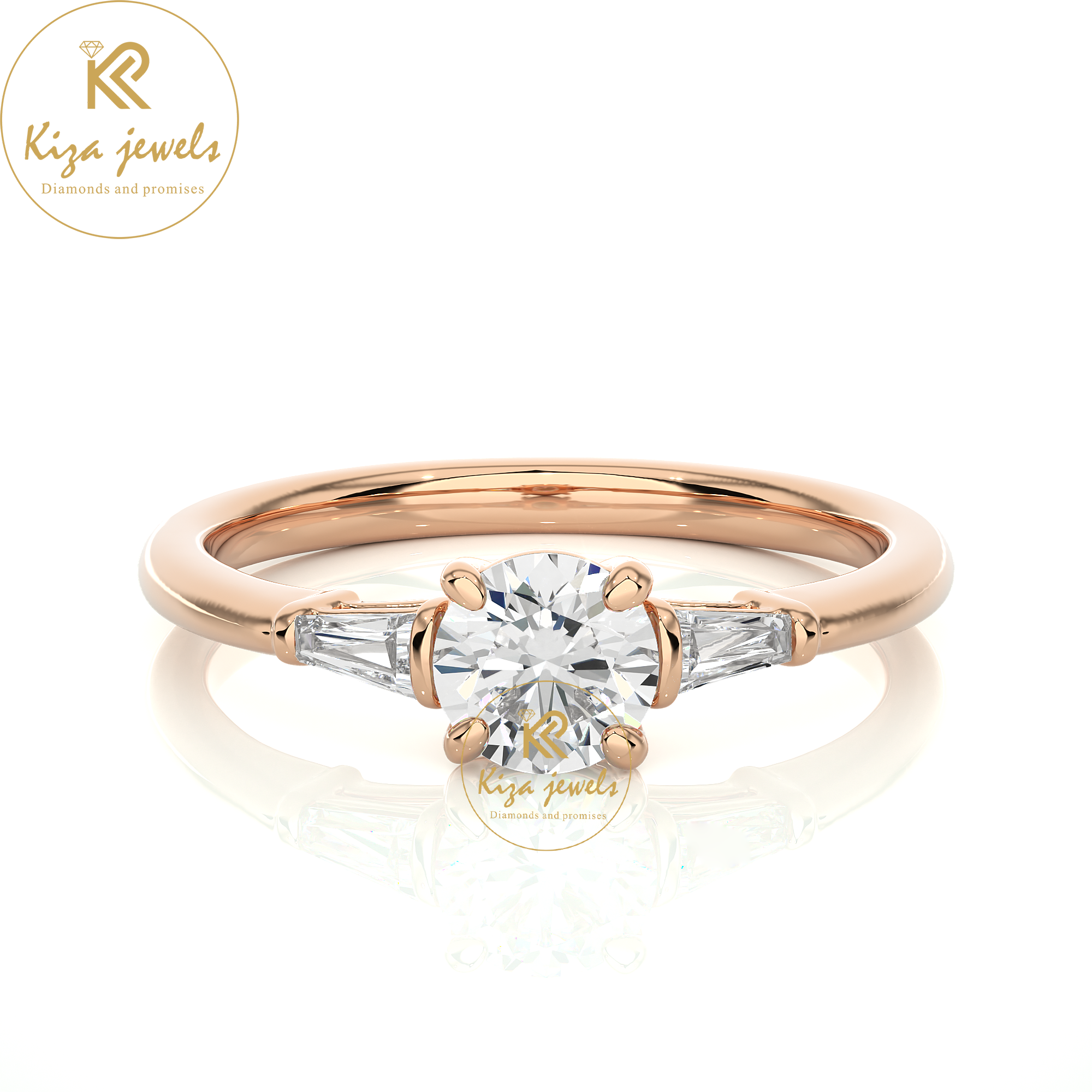 0.93 TDW Round & Baguette Cut Women's Diamond Three Stone Ring