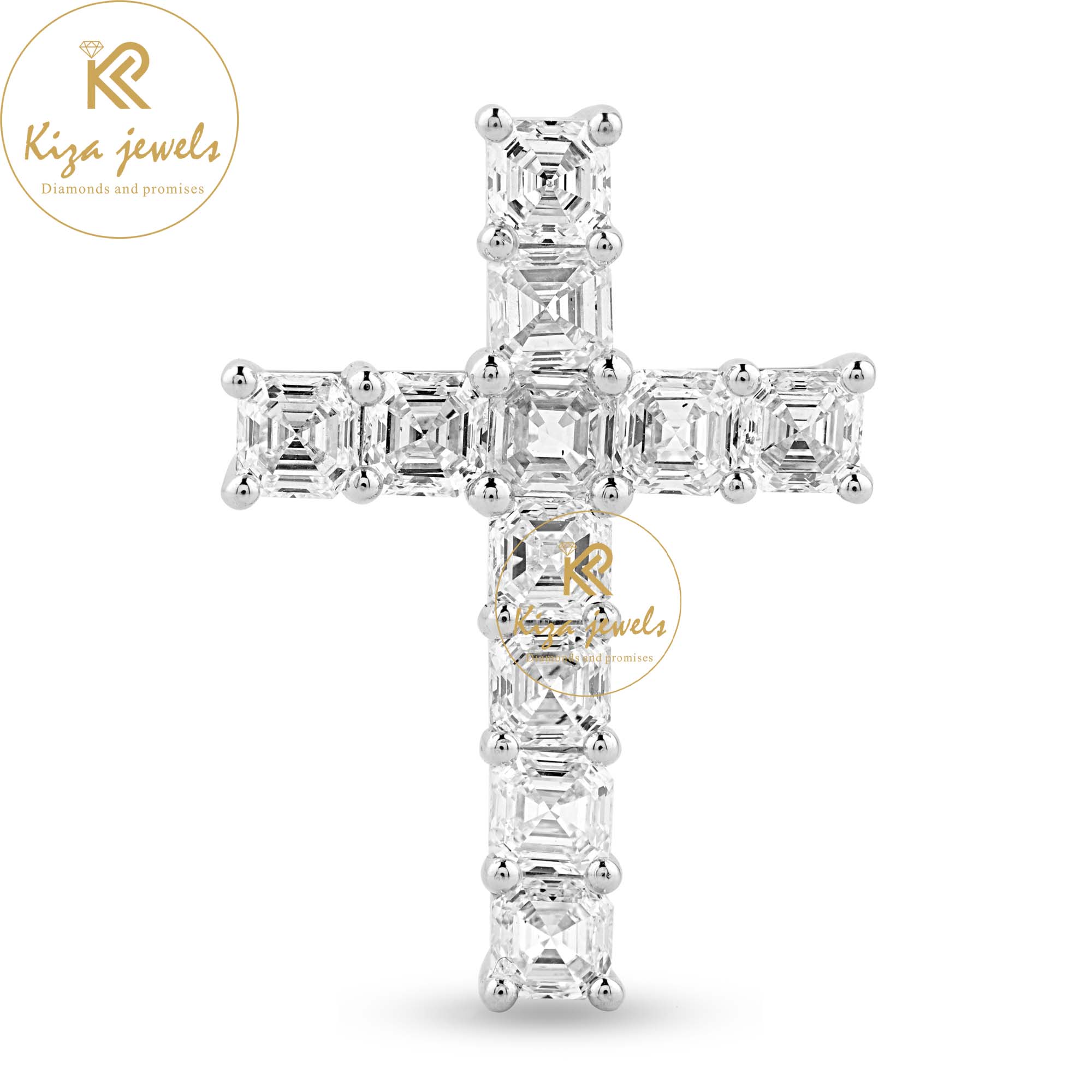 1.46 TDW Asscher Cut Diamond Cross Pendant with Chain