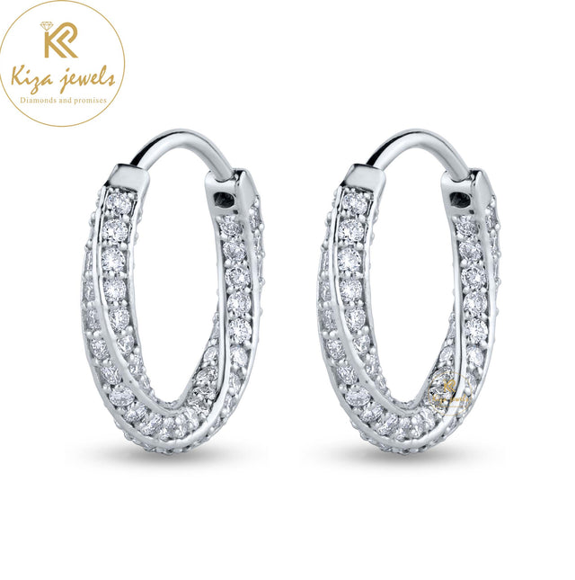 1.20 TDW Round Cut Diamond White Gold Hoop Earring