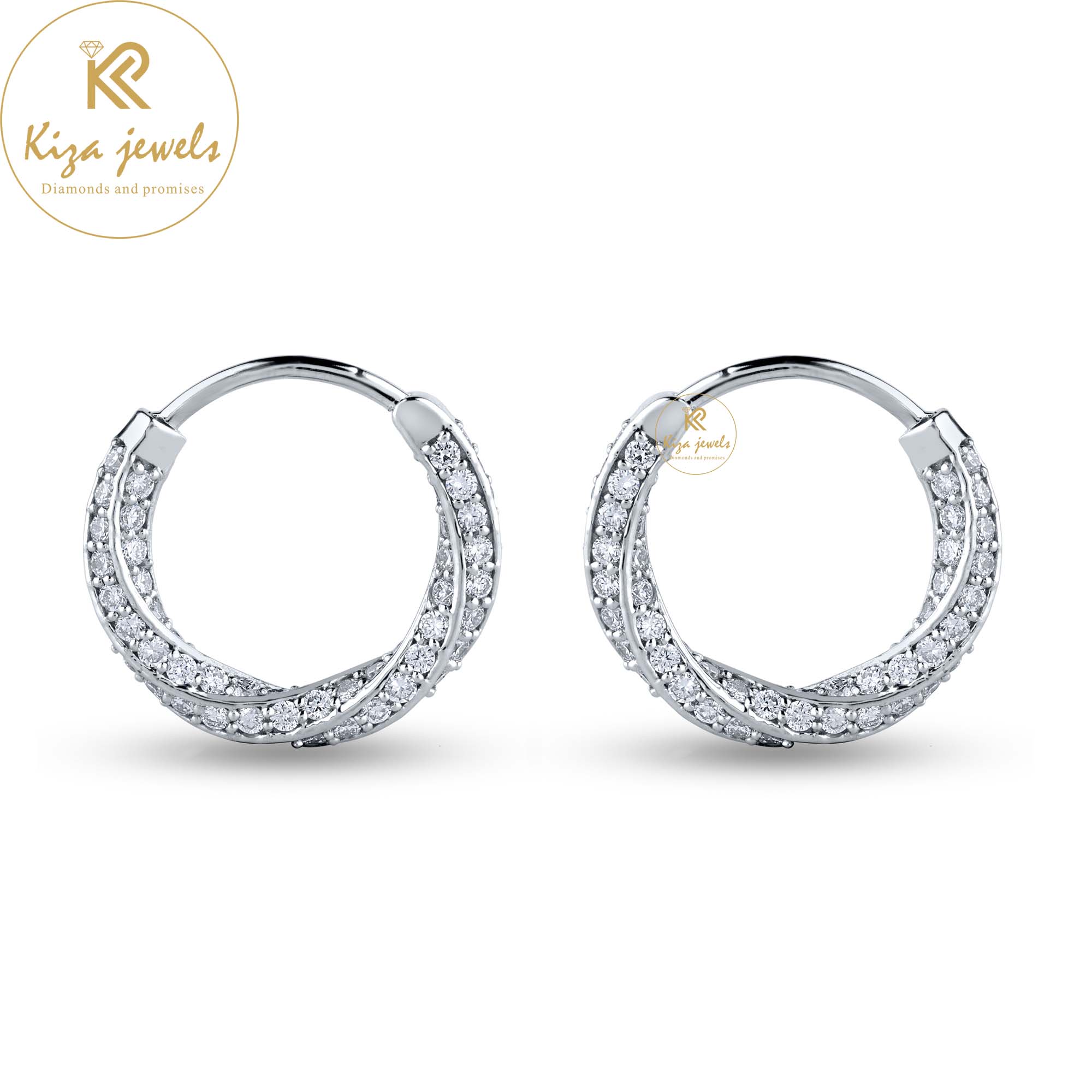 1.20 TDW Round Cut Diamond White Gold Hoop Earring