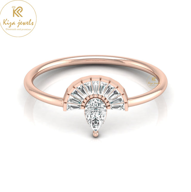 0.32 TDW Pear & Baguette Cut Minimalist Diamond Ring