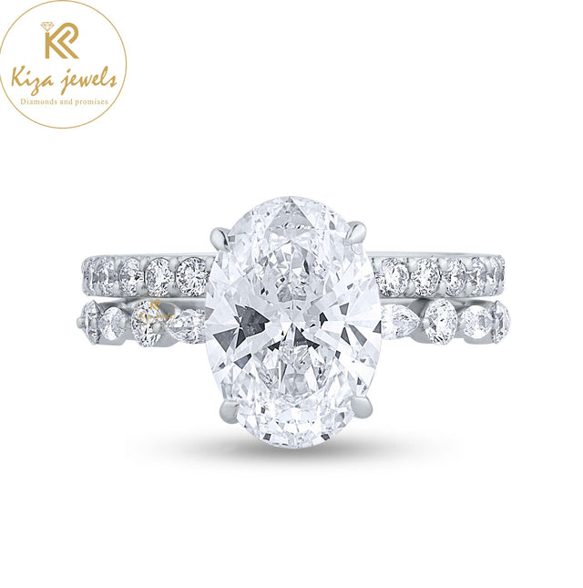 3.205 TDW Oval,Marquise&Round Cut Diamond Ring With band