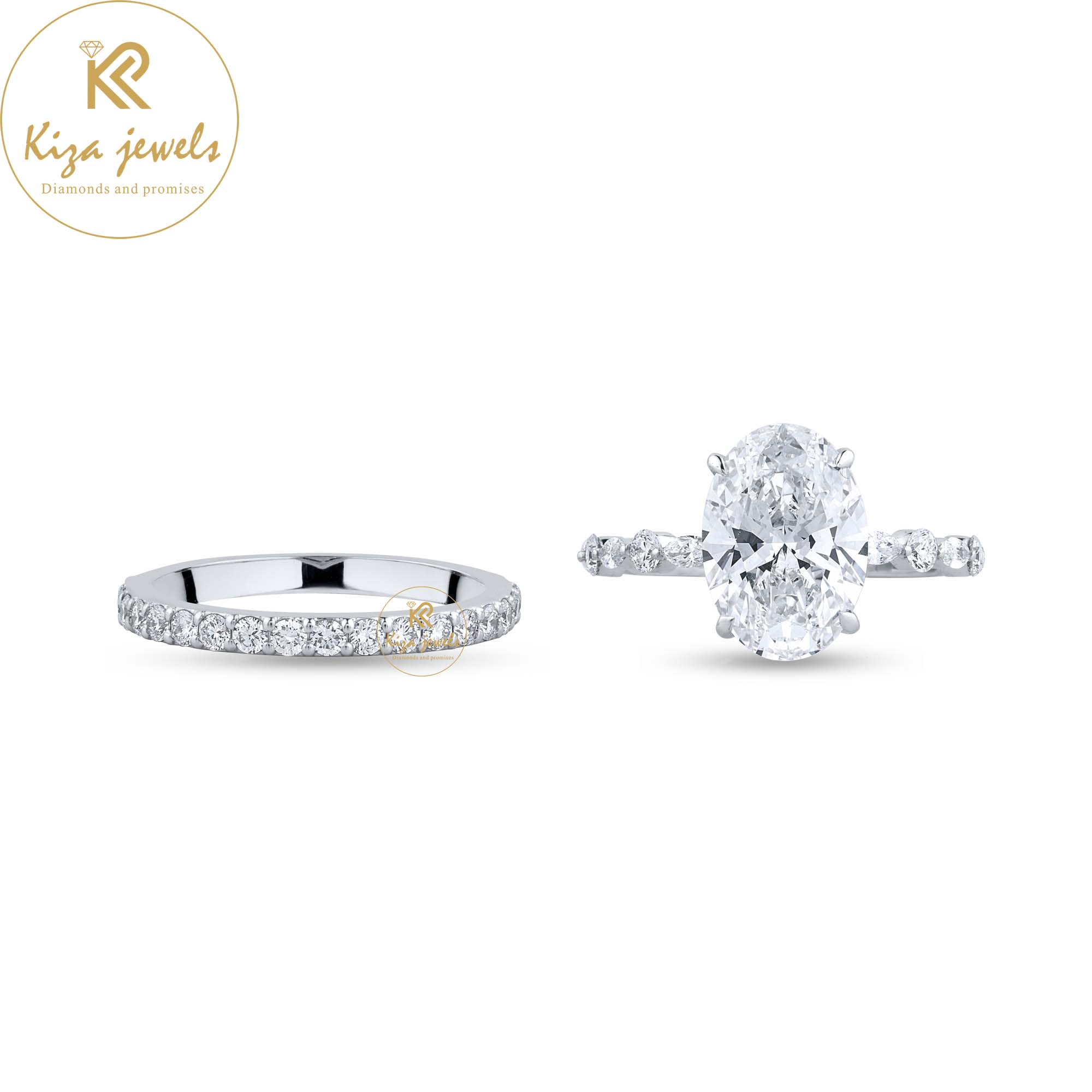 3.205 TDW Oval,Marquise&Round Cut Diamond Ring With band