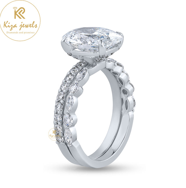 3.205 TDW Oval,Marquise&Round Cut Diamond Ring With band