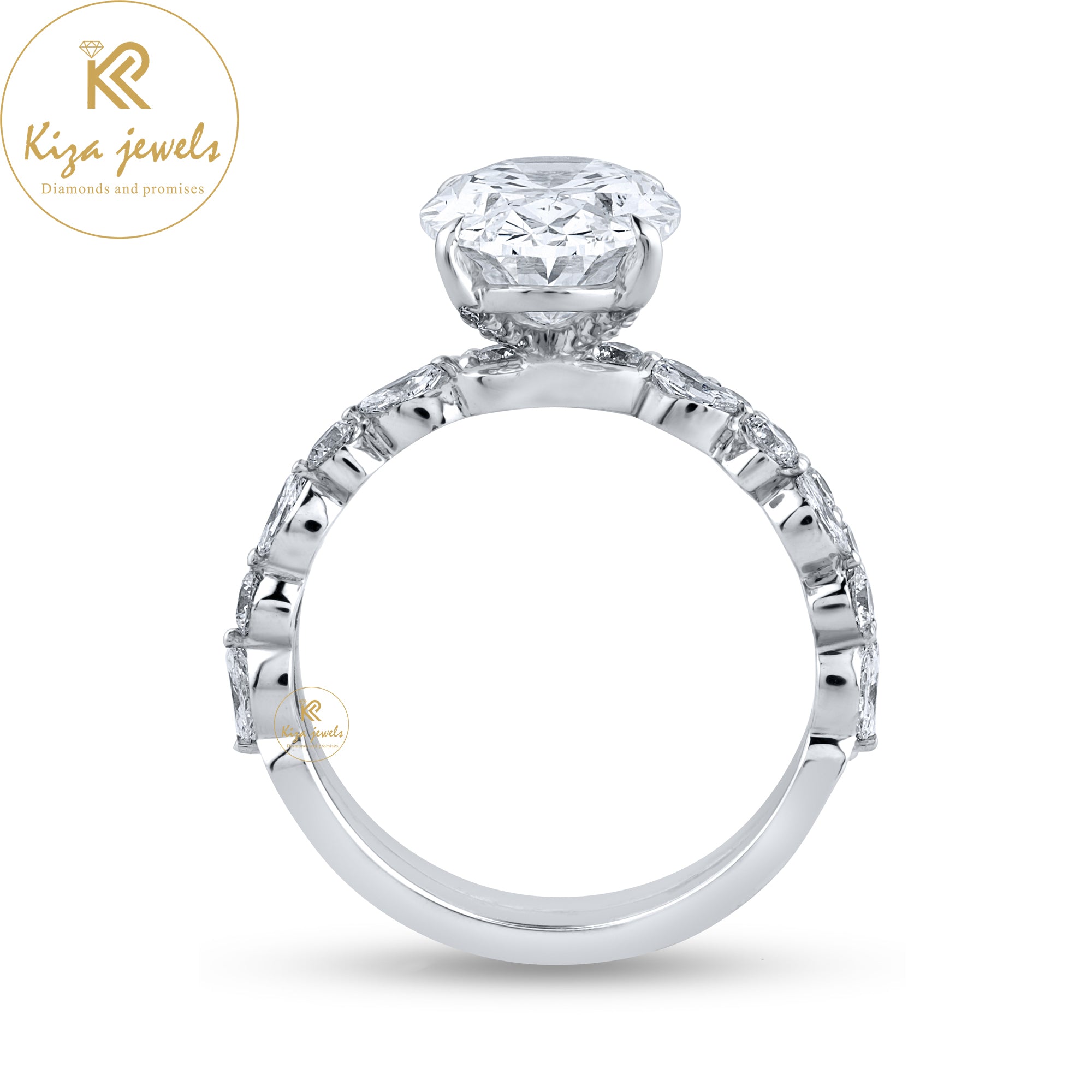 3.205 TDW Oval,Marquise&Round Cut Diamond Ring With band