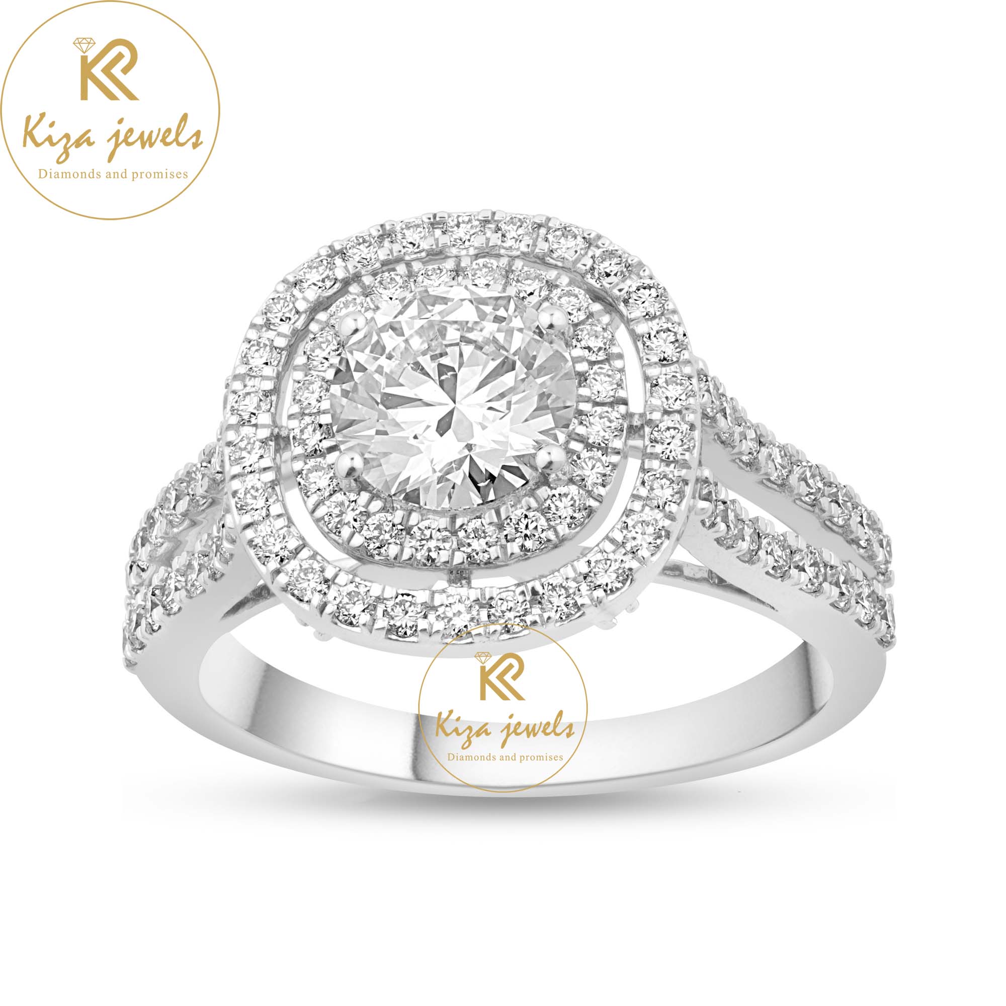 1.78 TDW Round Cut Women's Halo Diamond Ring