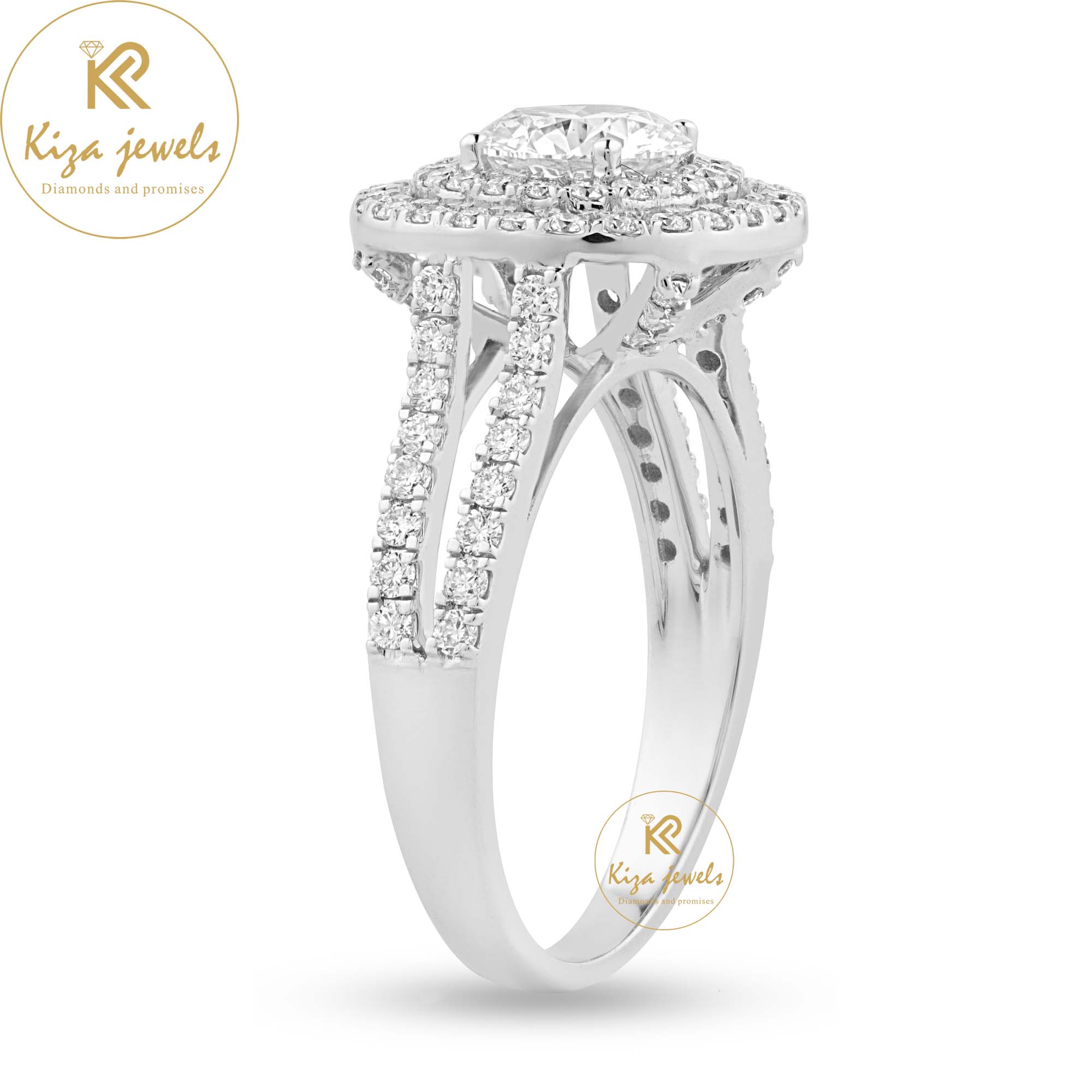 1.78 TDW Round Cut Women's Halo Diamond Ring