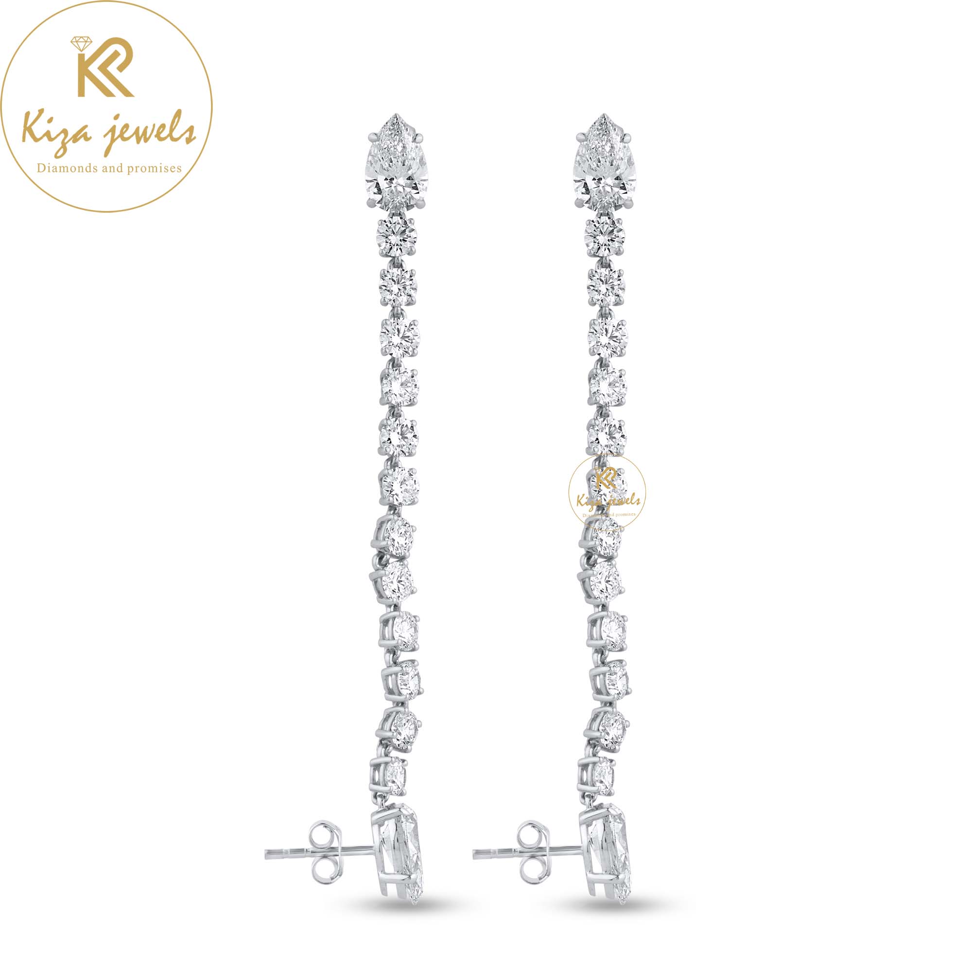 11.62 TDW Pear & Round Cut Diamond Drop & Dangle Earring