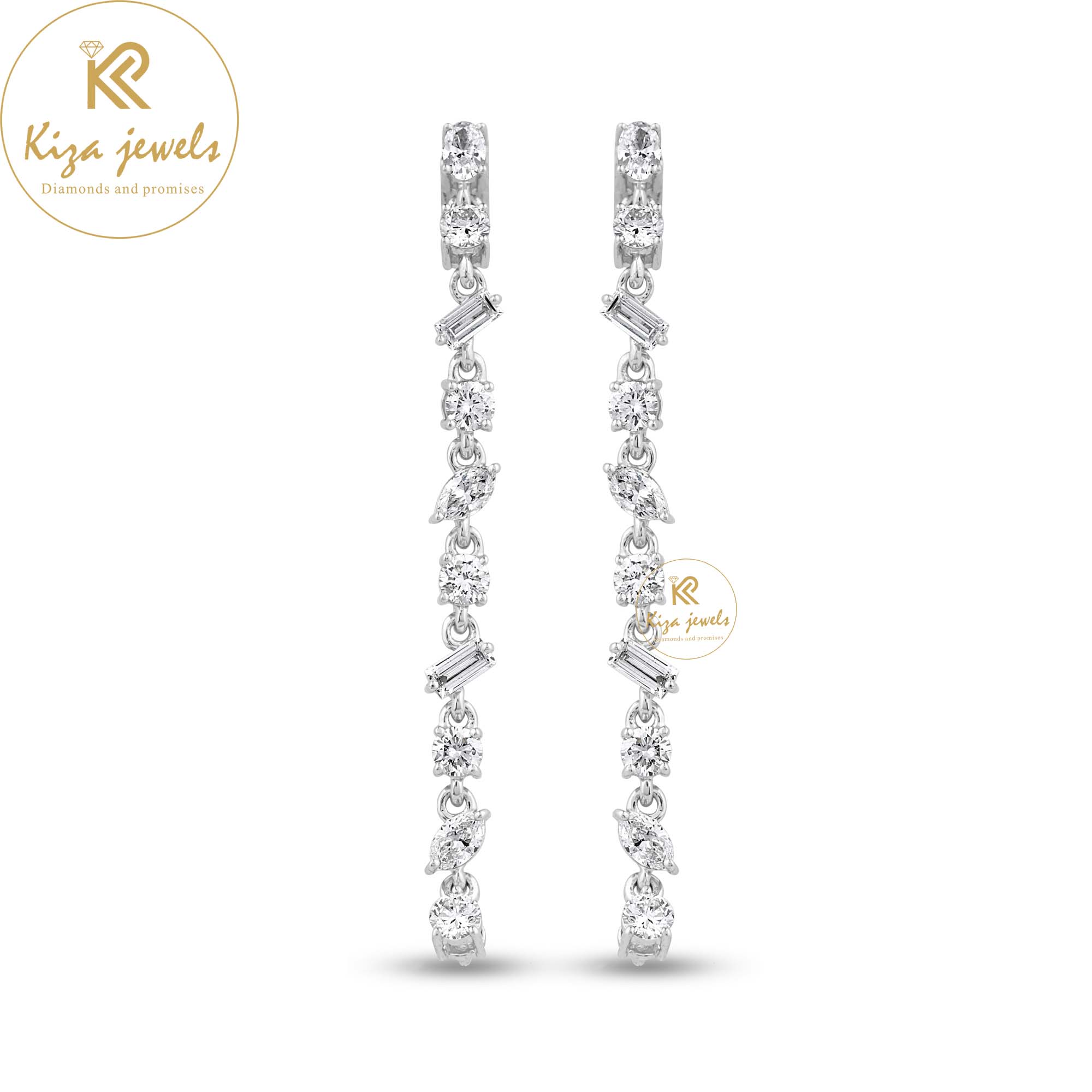 0.90 TDW Marquise, Baguette, Oval & Round Cut Diamond Drop & Dangle Earring