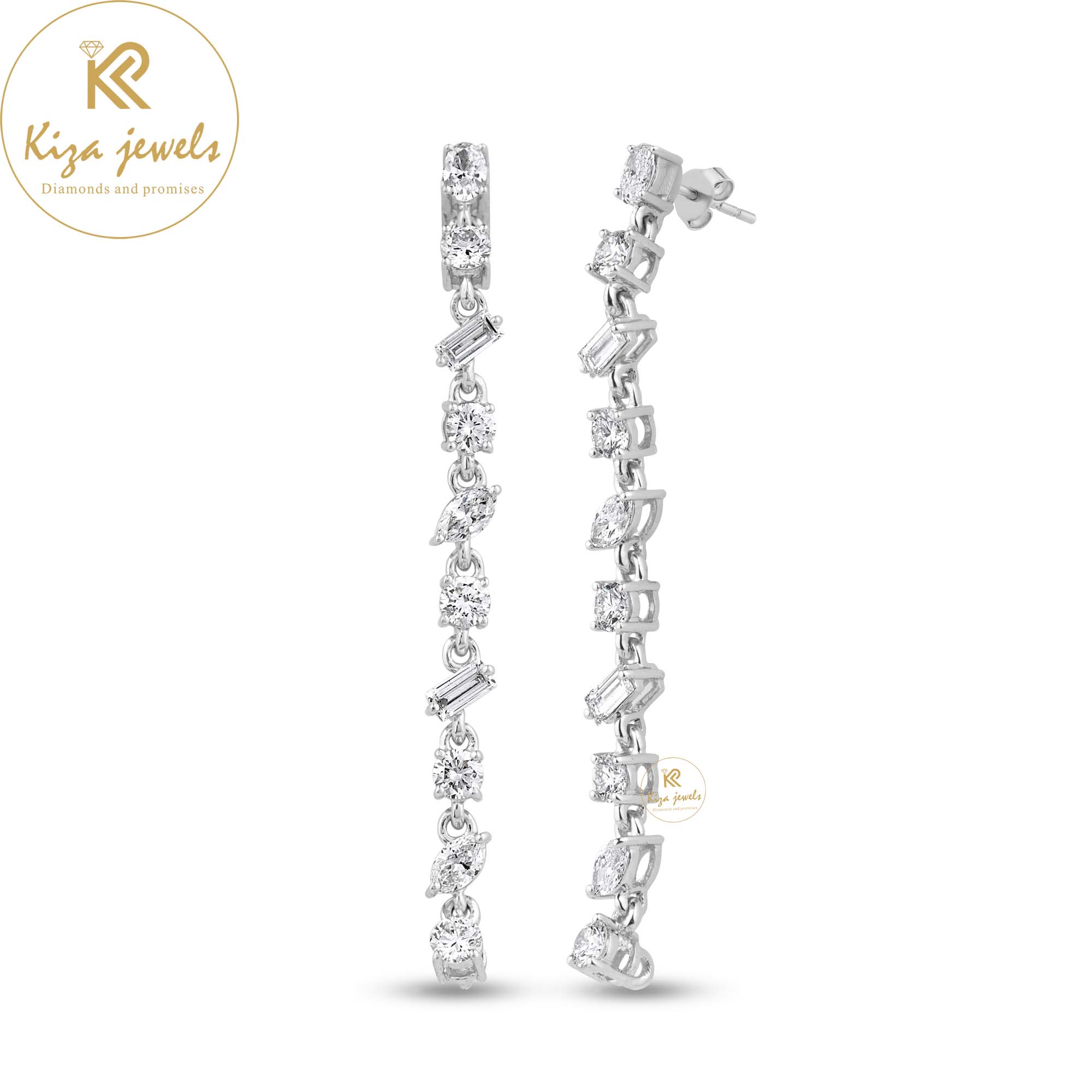 0.90 TDW Marquise, Baguette, Oval & Round Cut Diamond Drop & Dangle Earring