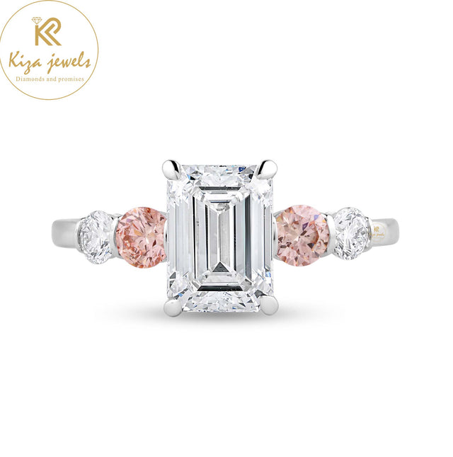 2.53 TDW Emerald & Round Cut Women's Engagement Diamond Ring